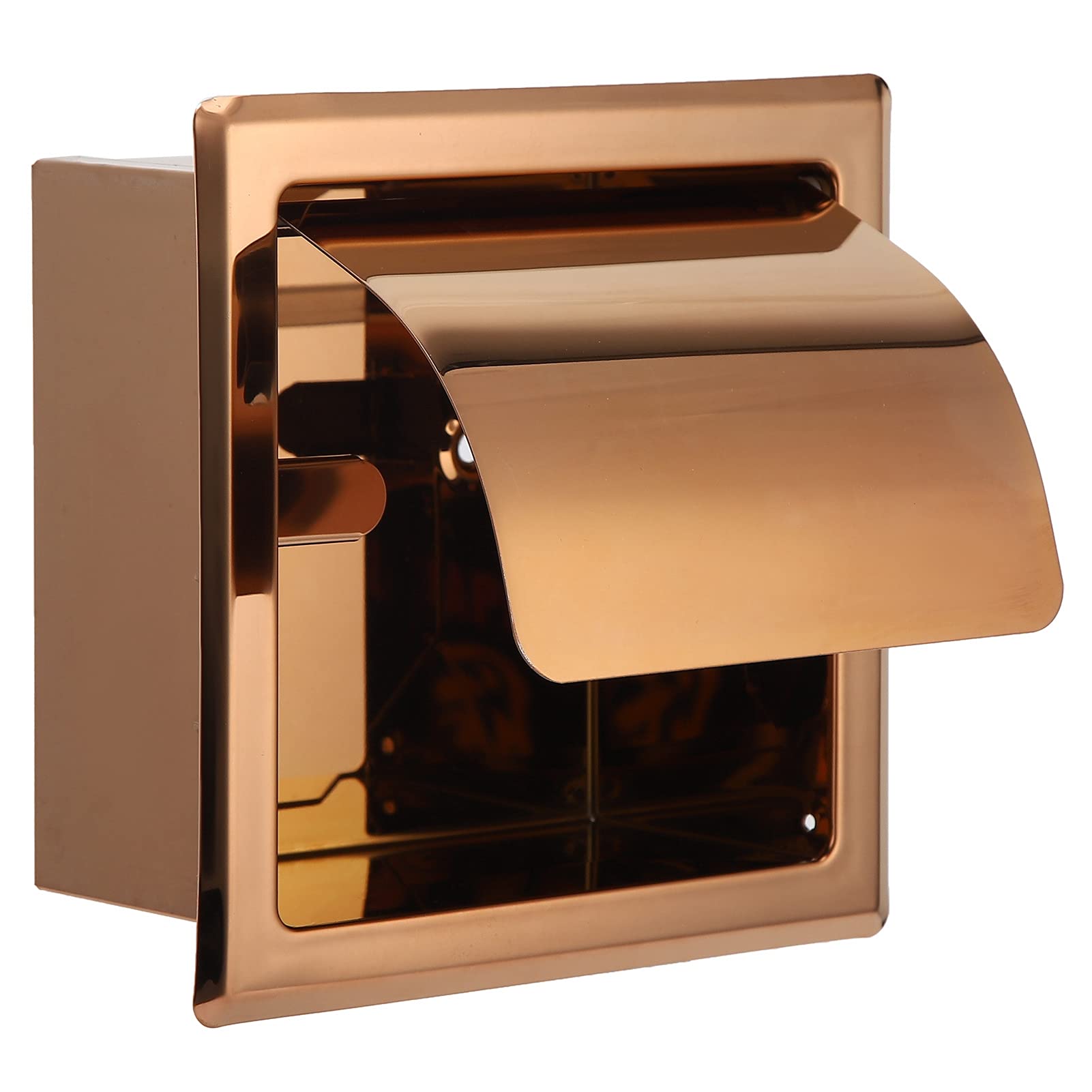 Stainless Steel Toilet Paper Holder - Rose Gold Bathroom Tissue Rack with Embedded Style for Hotels & Homes | Durable Paper Towel Dispenser for Modern Bathroom & Powder Room Decor