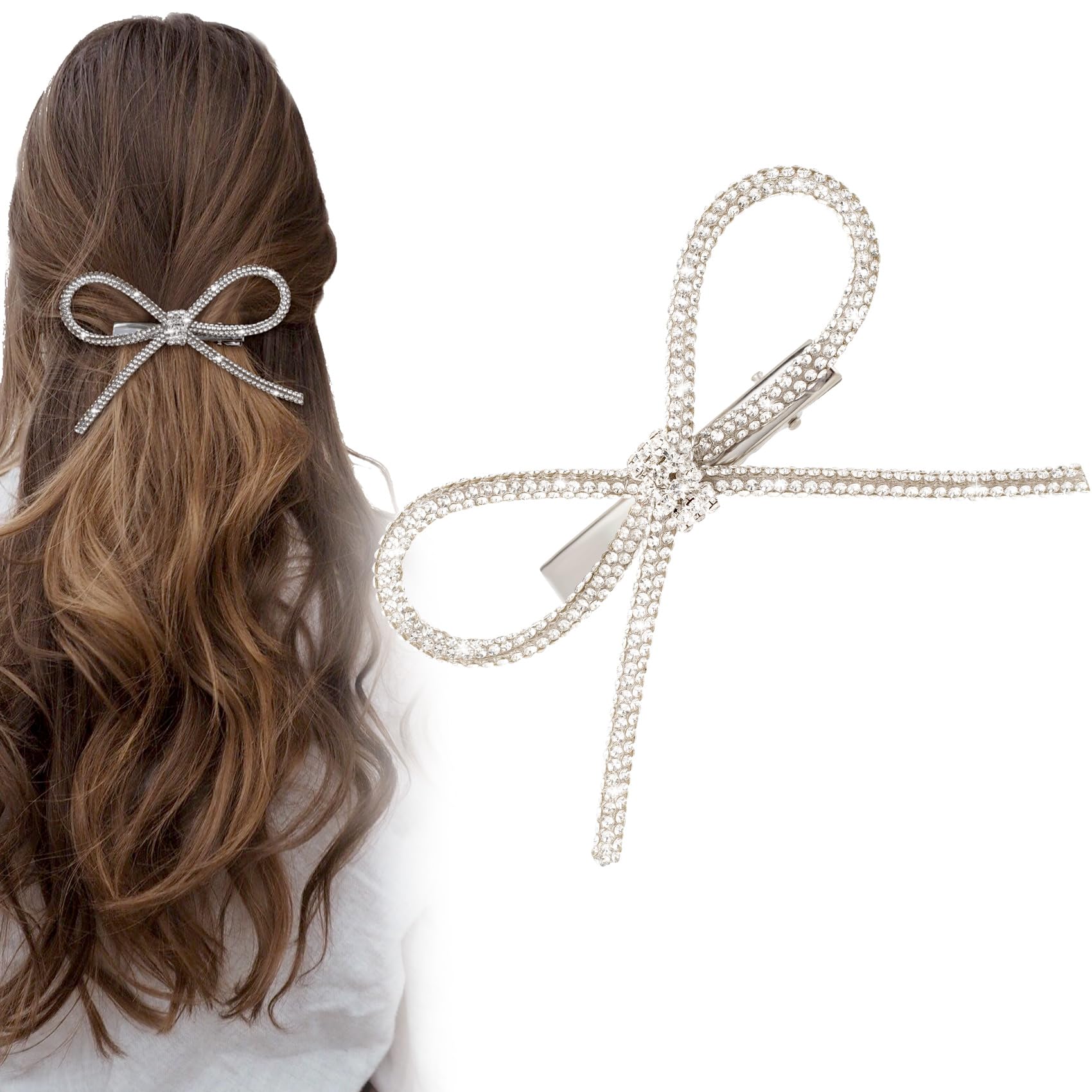 Elegant Rhinestone Crystal Bow Hair Clips for Women & Girls - Silver Hair Accessories for Parties, Halloween, Valentine's Day & Mother's Day (1PC) - Perfect for Weddings, Prom, Bridal & Special Occasions
