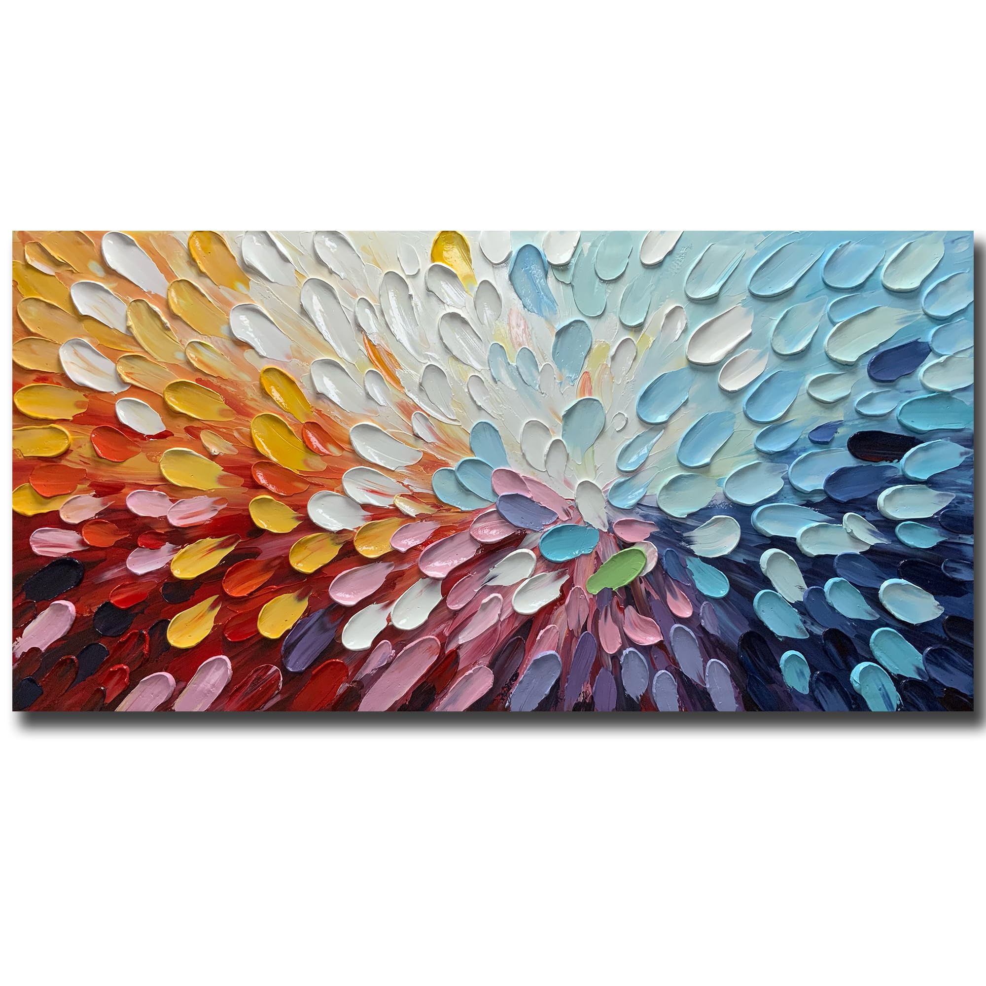 V-inspire Art - 24x48 Inch Modern Hand-Painted Colorful Abstract Oil Painting on Canvas with Frame - Perfect Wall Decor for Living Room, Bedroom & Kitchen - Ready to Hang Home Decoration for Contemporary Spaces