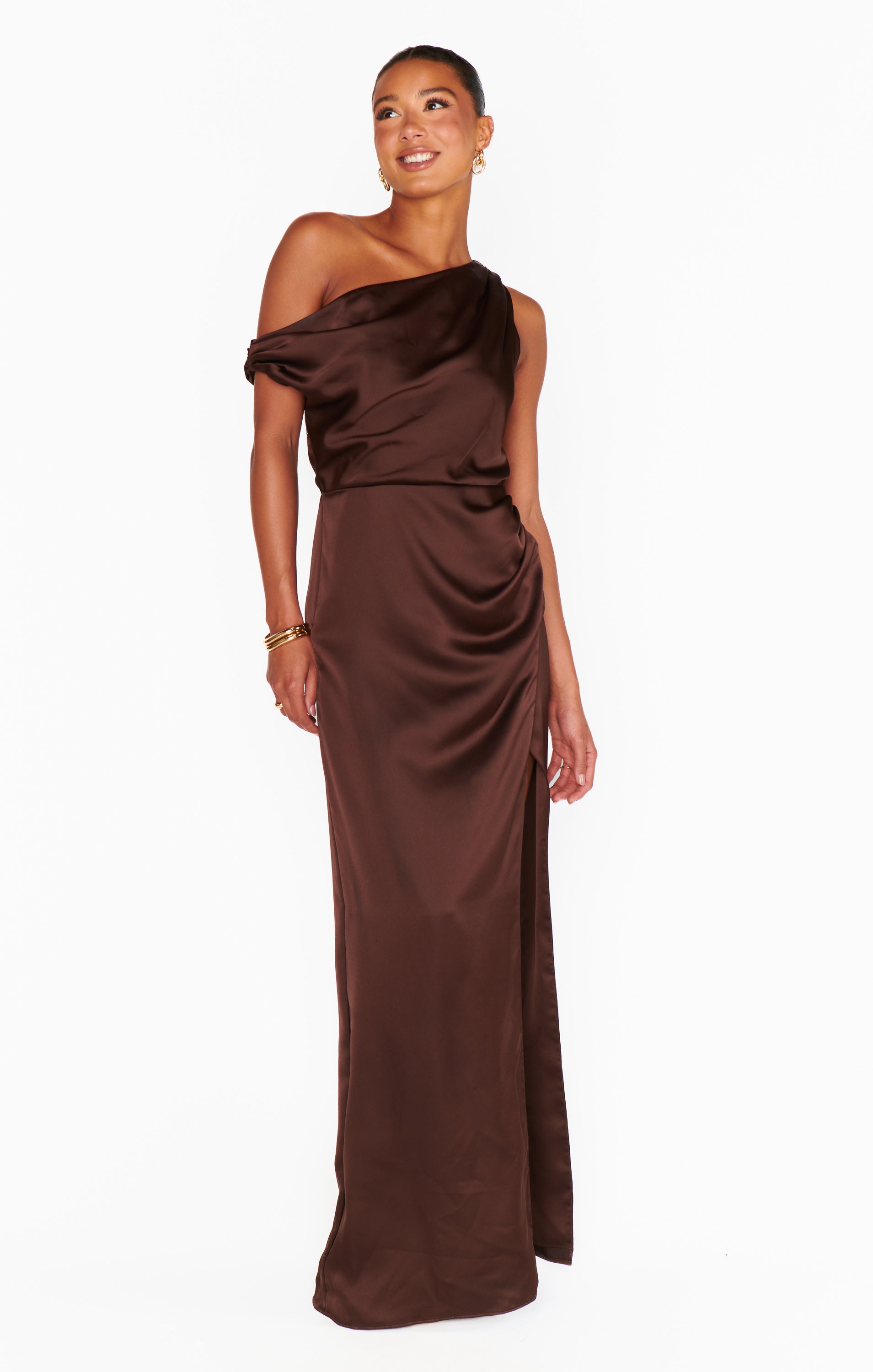 Jodie Dress - Chocolate Luxe Satin Midi Dress for Women | Elegant Formal & Party Wear | Perfect for Weddings, Cocktails & Evening Events