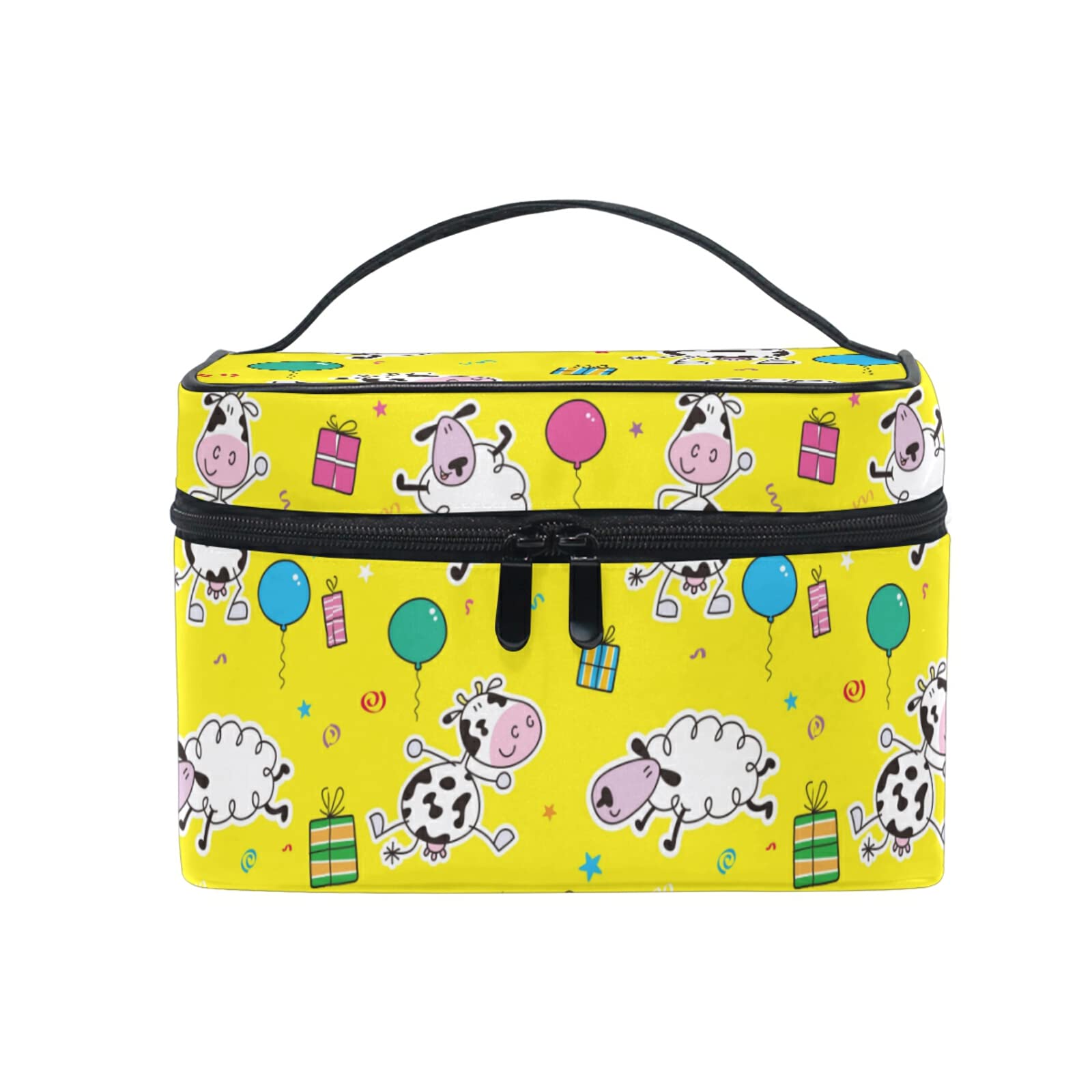 Adorable Cow & Sheep Print Makeup Bag for Women - Cute Baby Animal Cosmetic Organizer, Travel Toiletry Case - Perfect for Travel, Gym & Daily Beauty Storage