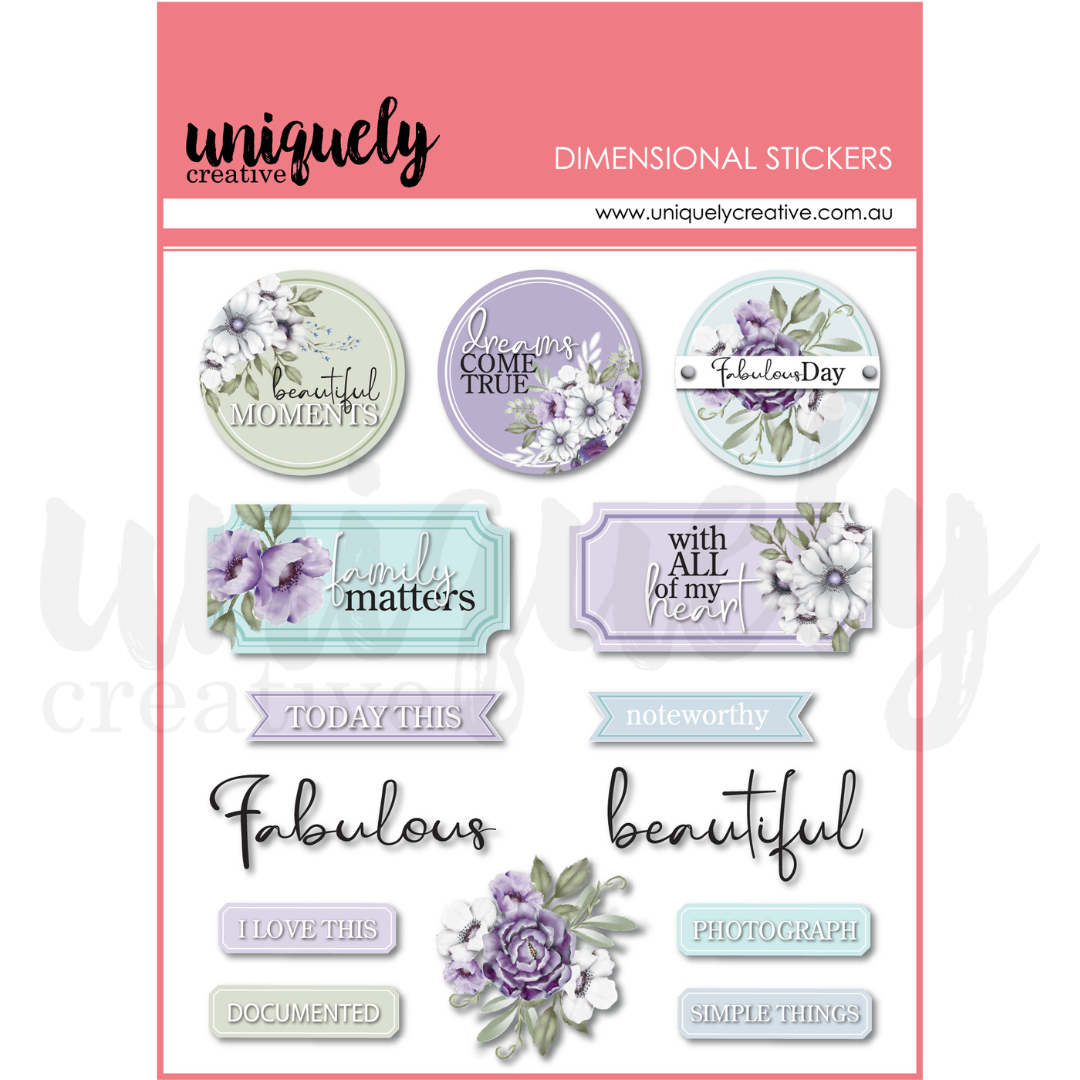 Wisteria Lane 3D Dimensional Stickers for Scrapbooking, Journals, and DIY Crafts - Perfect for Home Decor, Gift Wrapping, and Card Making