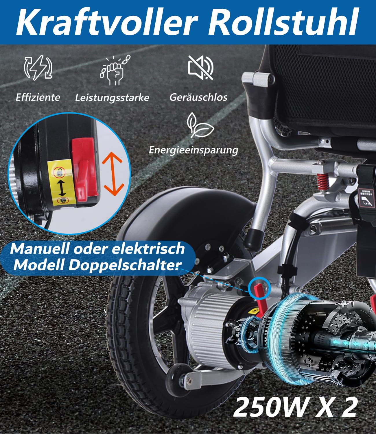 Broobey Lightweight Electric Wheelchair for Adults & Seniors - 150kg Weight Capacity, Foldable Motorized Wheelchair with 12Ah Battery (20+ km Range) - Perfect for Indoor/Outdoor Use, Travel & Daily Mobility