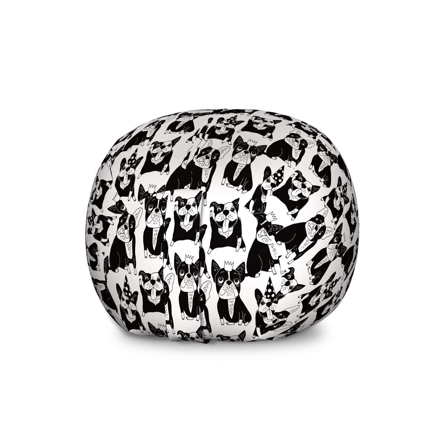 Ambesonne Bulldog Toy Storage Bag Chair - Large Washable Stuffed Animal Organizer with Fun Doodle Pattern of Pets in Party Hats - Black & White for Kids' Room, Playroom & Nursery Organization