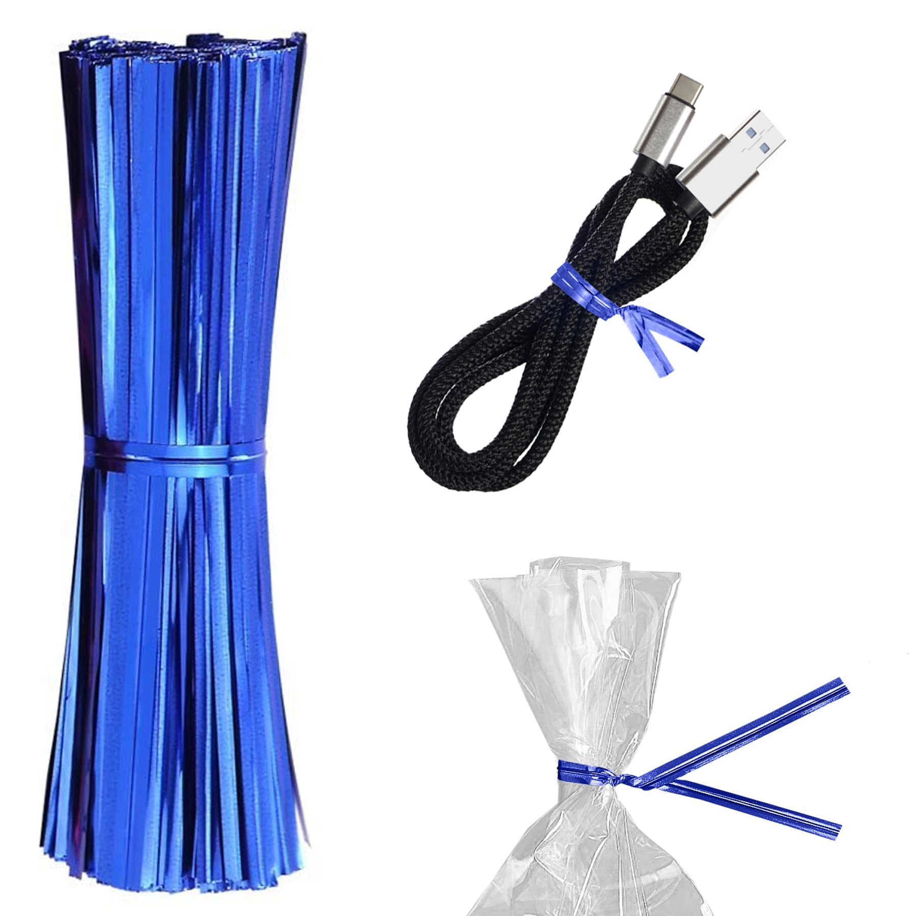 100,000 Pack Blue Metallic Twist Ties for Bags - 4 Inch Reusable Aluminum Foil Twist Ties for Treat Bags, Bread, Cake Pops & Christmas Gifts | Flexible & Durable for Food Packaging, Gift Wrapping & DIY Crafts