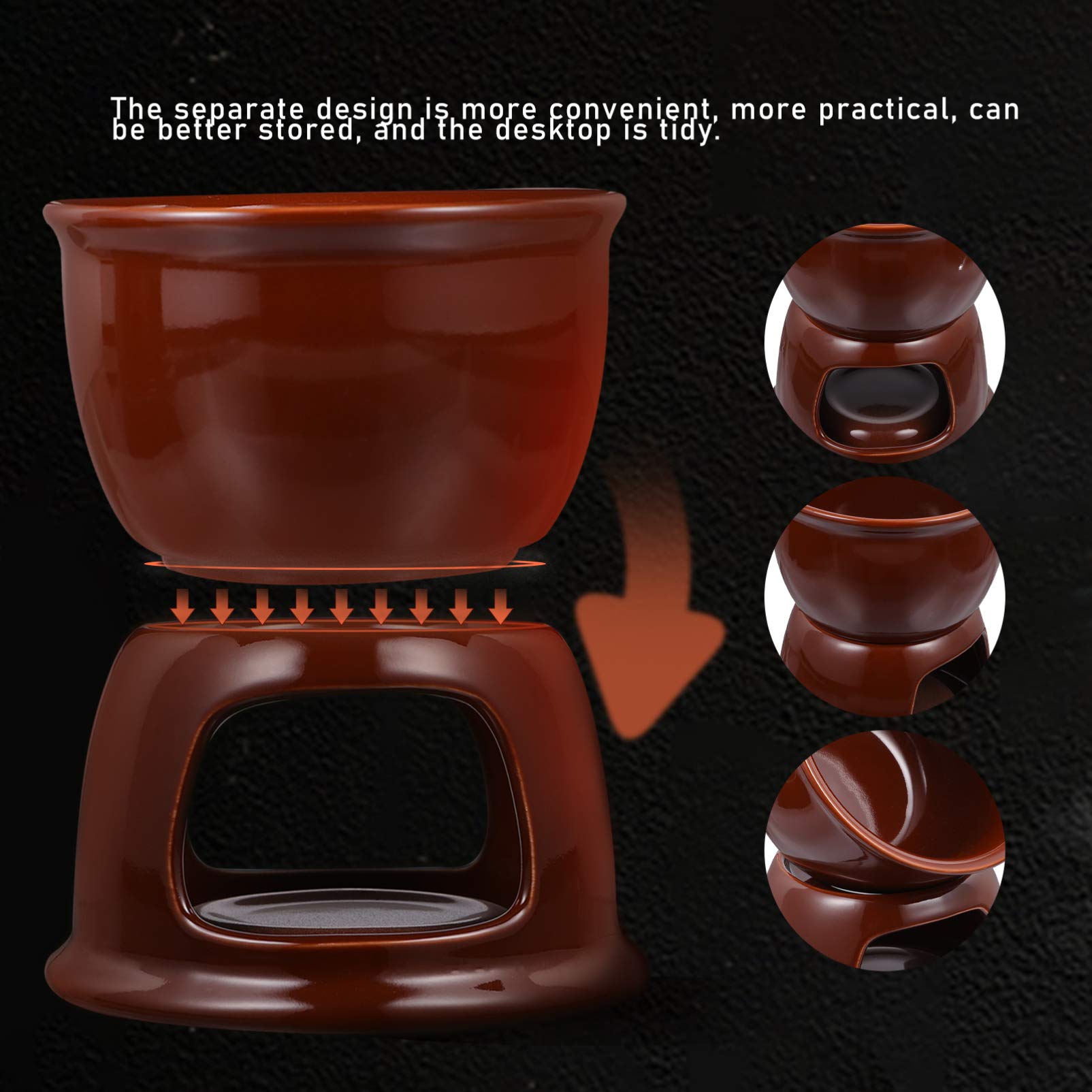 YARNOW 6-Piece Ceramic Fondue Set with Tealight Warmer - Chocolate Melting Pot, Cheese Fondue Maker, Butter Warmer for Parties, Valentine's Day & Family Gatherings