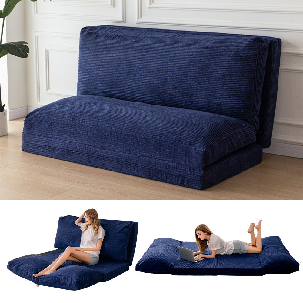 MAXYOYO Foldable Bean Bag Sofa Bed with Washable Corduroy Cover - Navy Blue | Comfortable Lounge Chair for Living Room, Bedroom & Dorm | Perfect for Relaxing, Reading & Napping