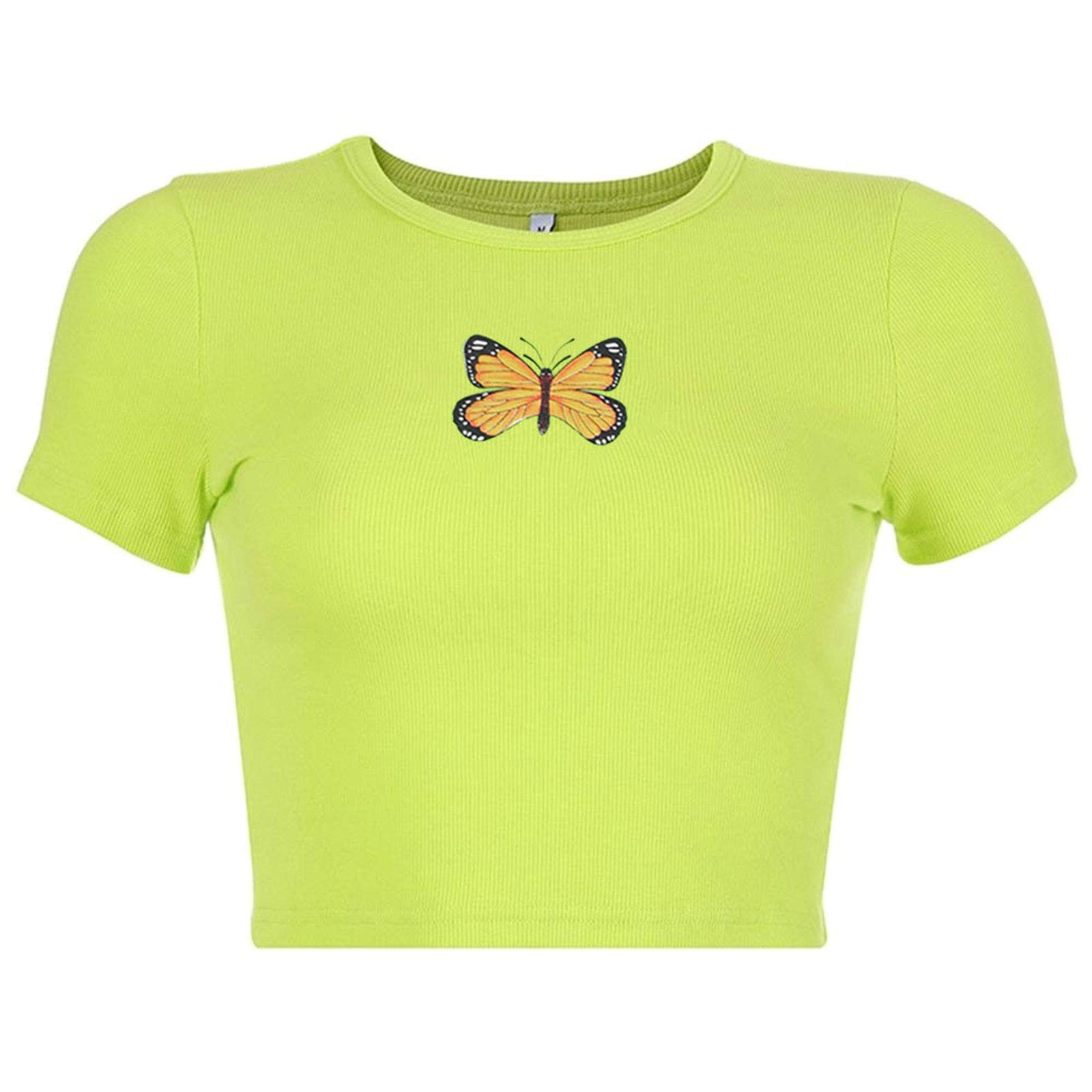 Women's Cute Graphic Printed Crop Tops - Summer Fashion Short Sleeve Tee Shirt - Y2K Aesthetic O-Neck T-Shirt for E-Girl Style | Perfect for Music Festivals, Streetwear & Casual Outfits