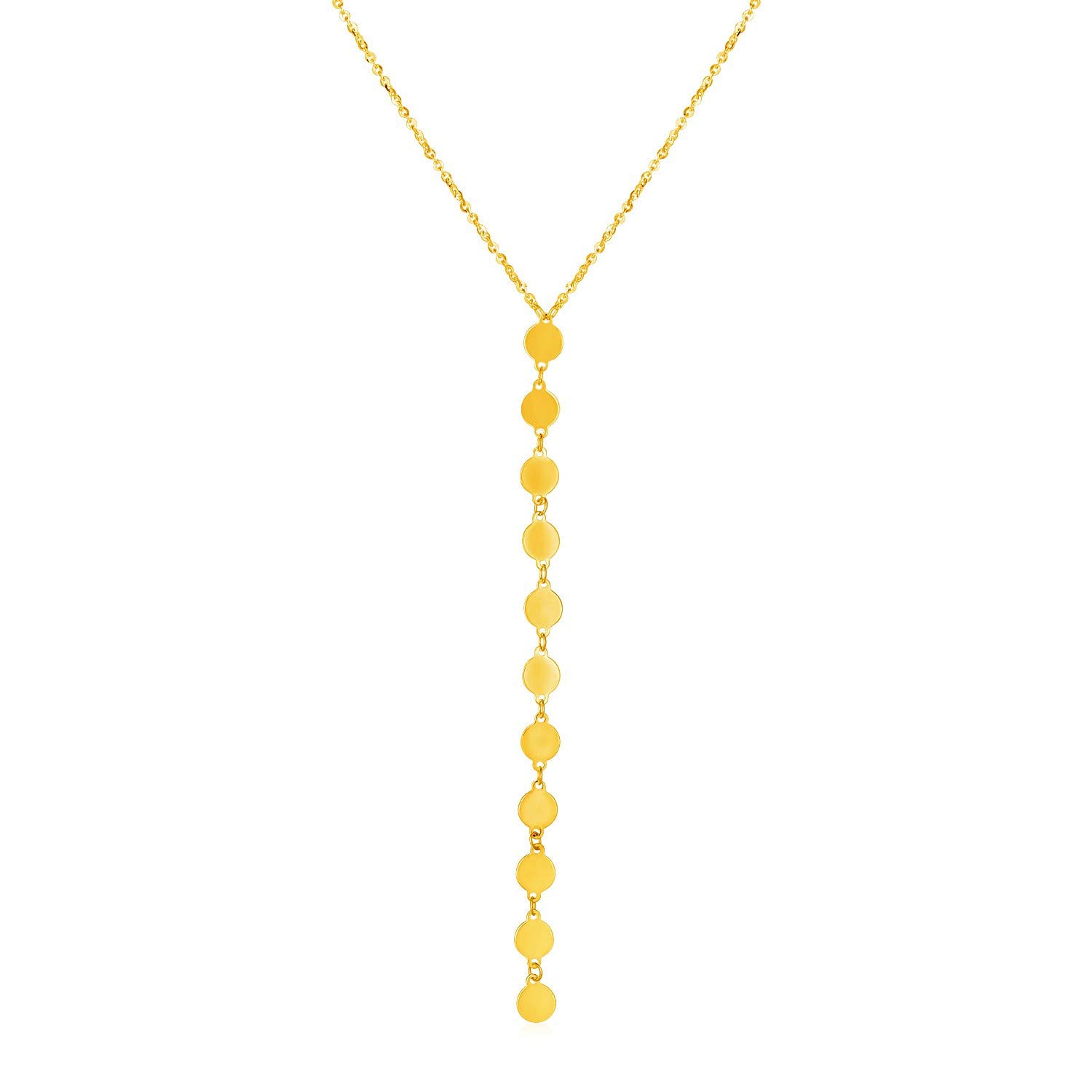 14K Yellow Gold Lariat Necklace with Elegant Disk Pendants - Perfect for Date Nights, Weddings & Special Occasions