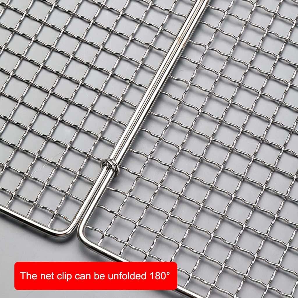 Premium Stainless Steel Grilling Basket with Handle - 28x23cm BBQ Grill Basket for Fish, Vegetables, Steak, Shrimp & Meat | Portable Barbecue Tool for Outdoor Cooking, Camping & Backyard Parties (Silver)