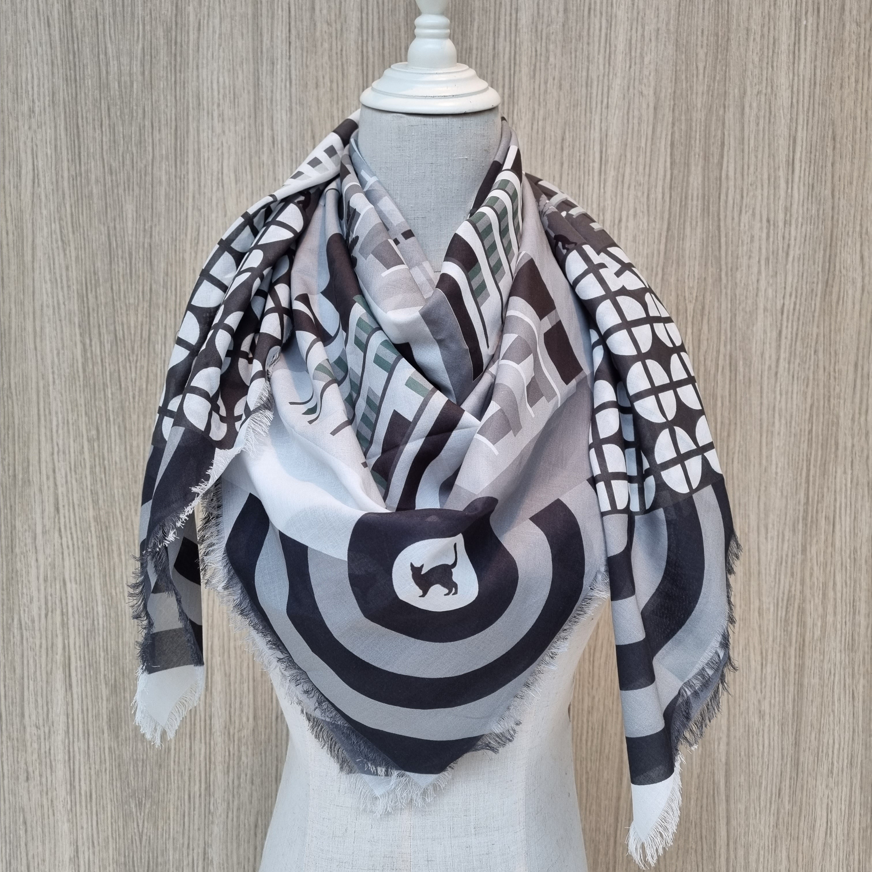 Tiong Bahru Monochrome Cotton Scarf - Lightweight Fashion Accessory for Women, Perfect for Travel, Office & Casual Outfits