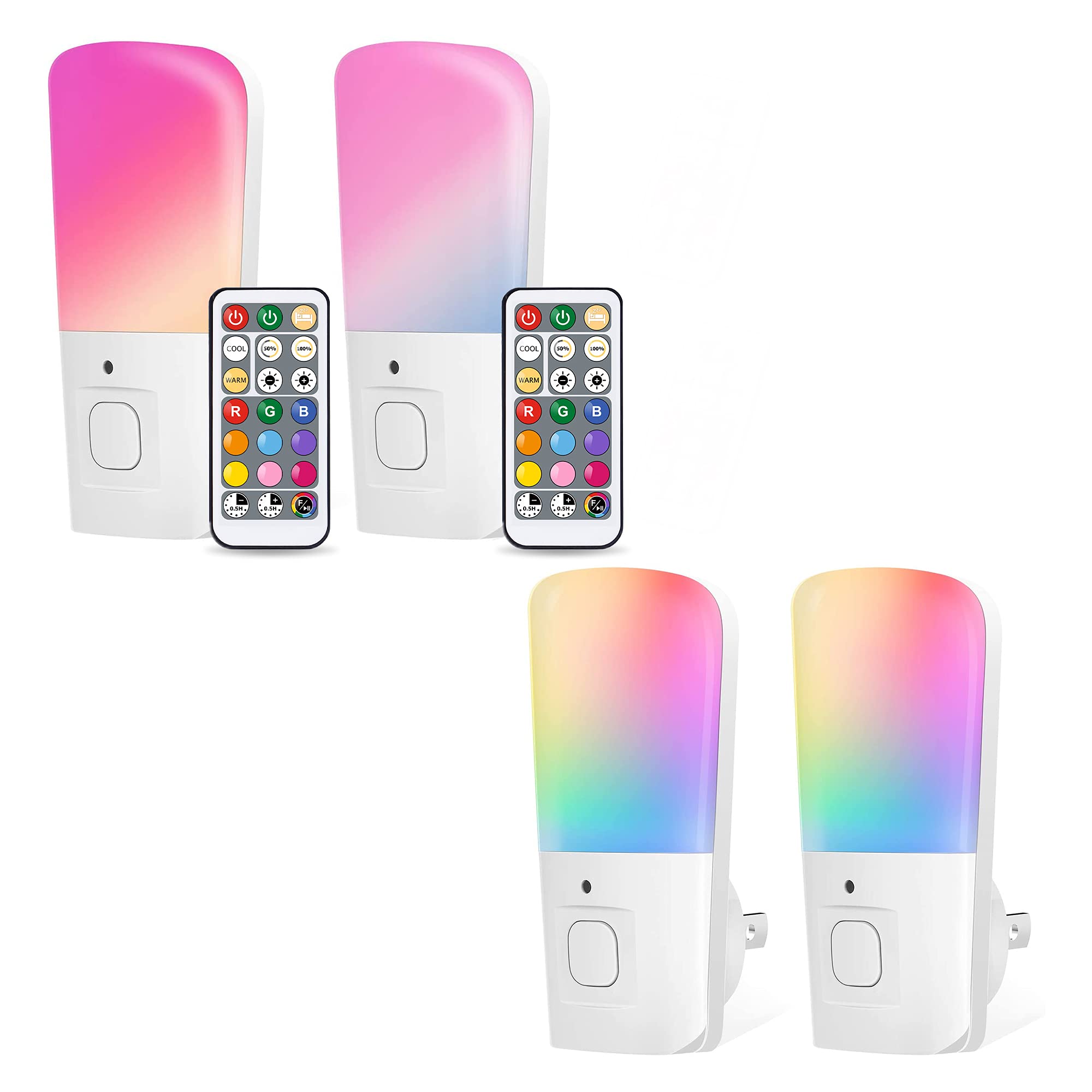 LOHAS RGB Plug in Night Lights for Kids & Adults - 9 Color Changing LED with Dusk to Dawn Sensor & Remote - Perfect for Bedroom, Bathroom, Kitchen, Hallway, Nursery (4 Pack) - Create Soothing Ambiance for Sleep, Safety & Comfort