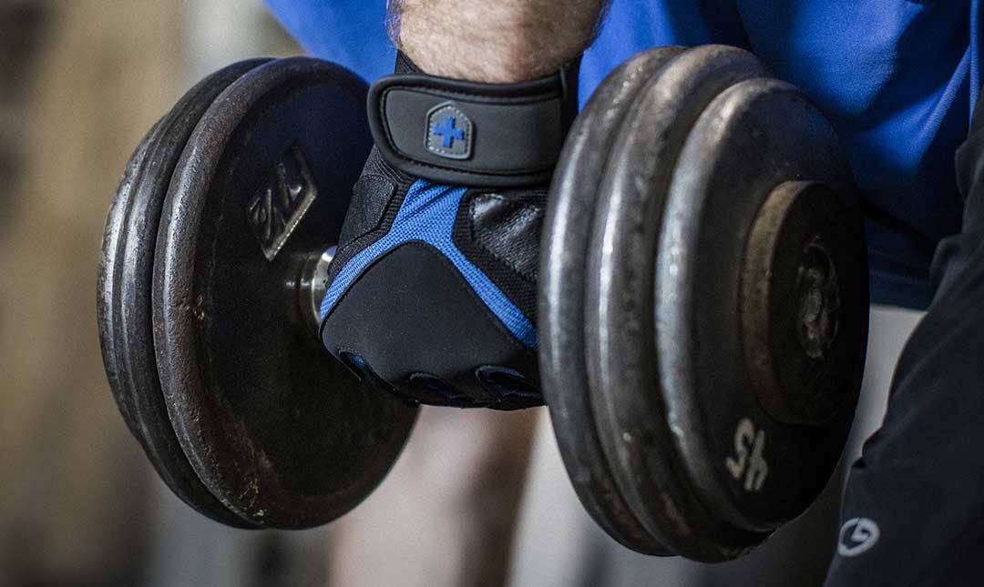Harbinger Men's Training Grip Gloves - Black & Blue - Weight Lifting, Gym Workout & CrossFit Gloves for Better Grip & Protection