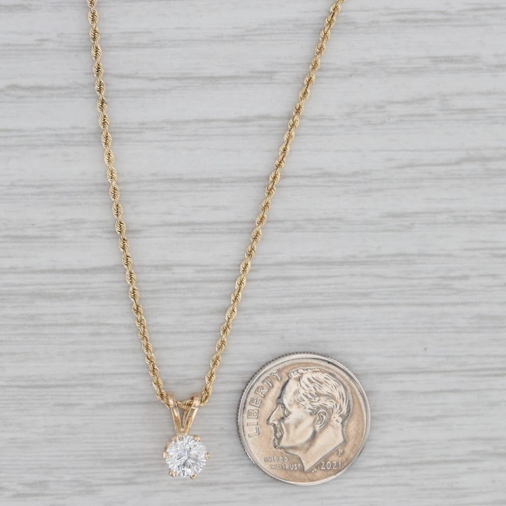 0.66ct Round Diamond Solitaire Pendant Necklace in 14k Gold with 16.75