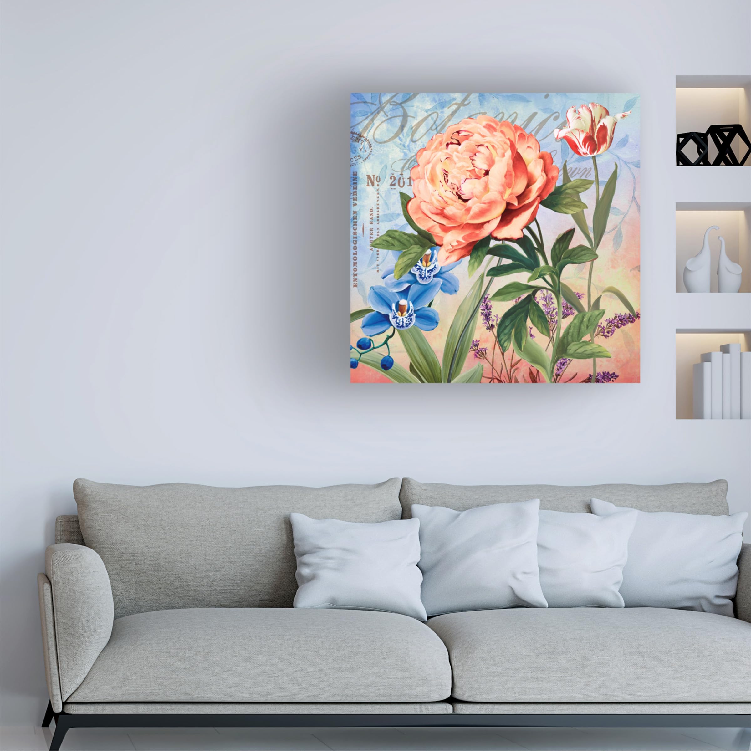 Trademark Fine Art 'Botanique with Peony' Floral Canvas Wall Art - Handmade Painting for Living Room, Bedroom & Office Decor