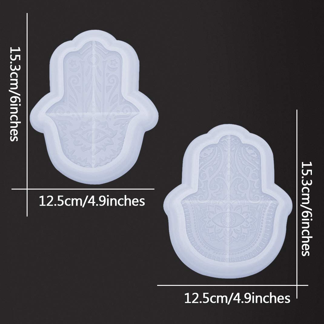 iSuperb 2 Pack Hamsa Hand Silicone Molds for Resin Casting, Epoxy Crafts - DIY Fatima Hand Storage Tray Molds for Home Decor, Jewelry Making & Spiritual Gifts (2 Hamsa Hand Molds) - Perfect for Candle Holders, Wall Art & Boho Decorations