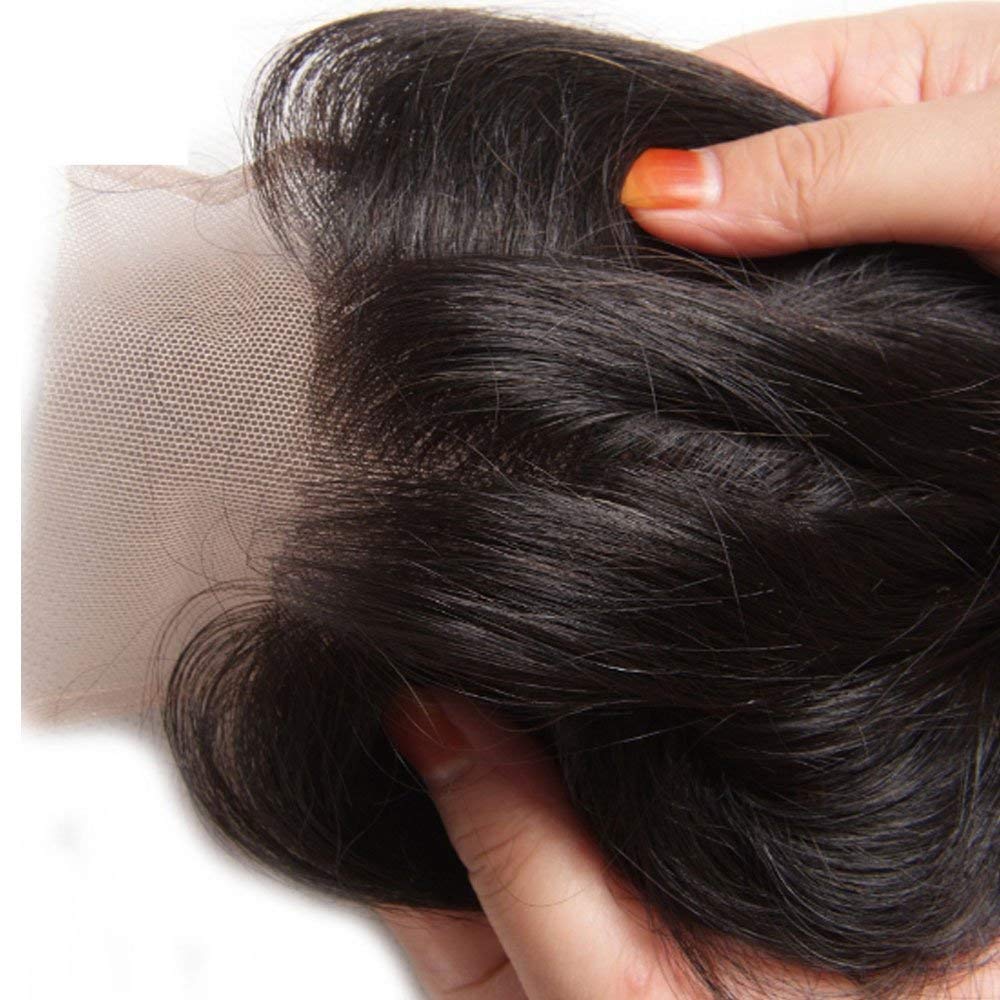 Beauty Forever 100% Unprocessed Indian Virgin Human Hair Extensions - 1 Piece Free Part Body Wave Lace Closure, Natural Color (18