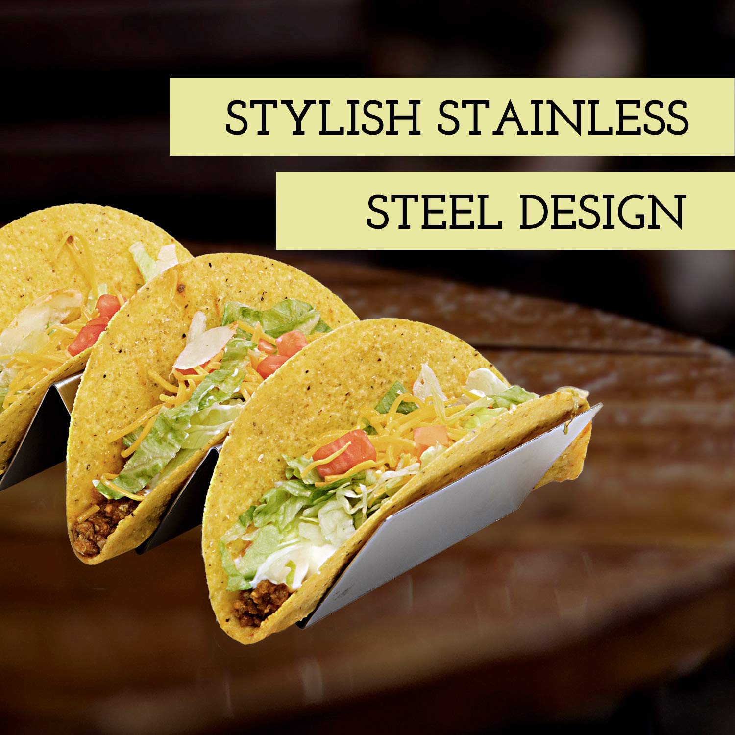 Premium Stainless Steel Taco Shell Stand - Holds 3 Tacos Upright, Oven & Dishwasher Safe for Easy Cleaning | Perfect for Taco Night, Parties & Mexican Food Lovers