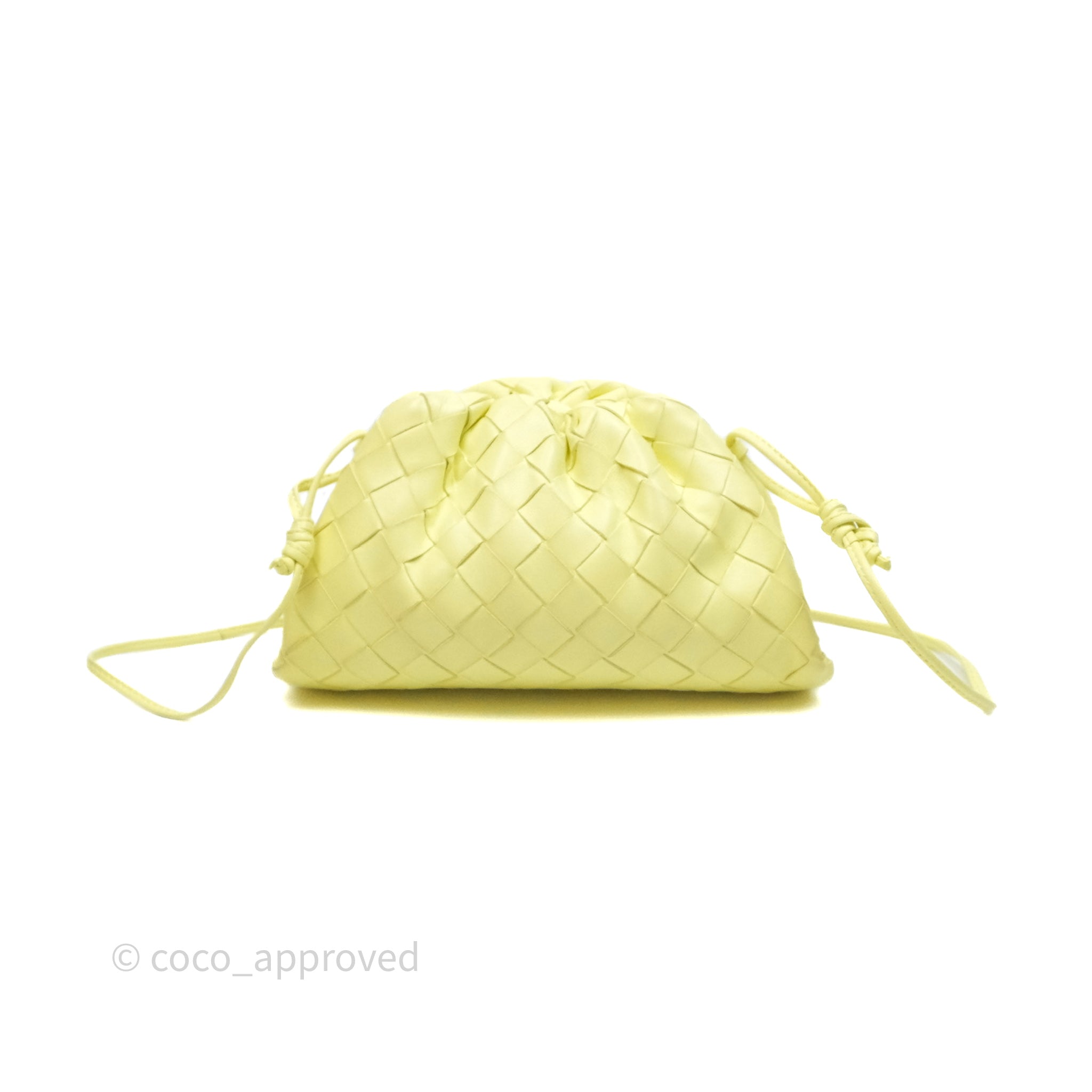 Bottega Veneta Mini Pouch Bag in Yellow Nappa Leather with Intrecciato Weave - Perfect for Evening Events & Luxury Gift Giving