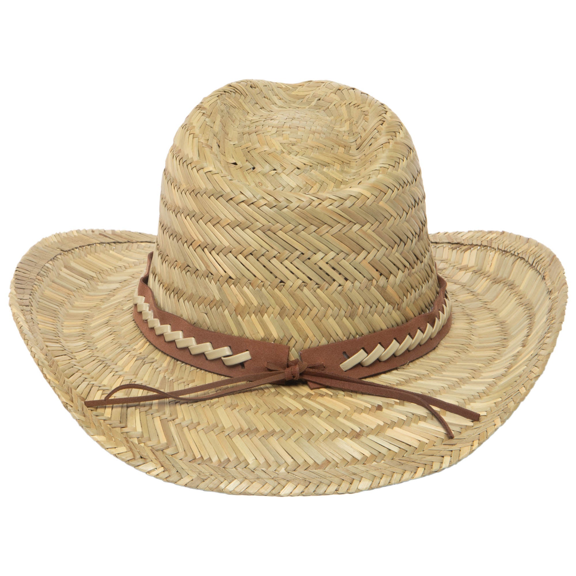 Men's Woven Rush Straw Pinch Crown Cowboy Hat - Western Style Summer Sun Hat for Outdoor Rodeo, Beach & Country Music Festivals