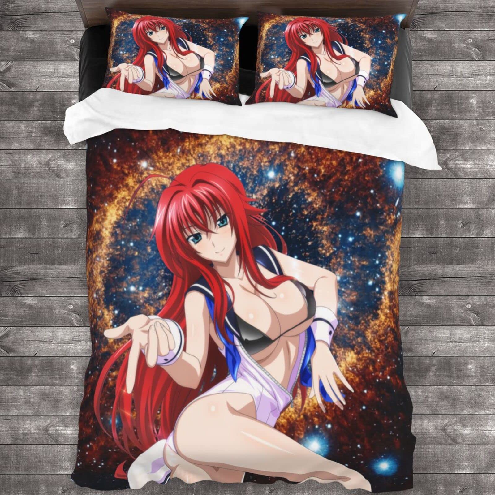 Anime Bedding Set - High School DxD Rias Gremory 3D Printed Duvet Cover 3 Piece Set with 1 Duvet Cover & 2 Pillowcases, Black - Perfect for Anime Fans' Bedroom Decor, Gift for Otaku