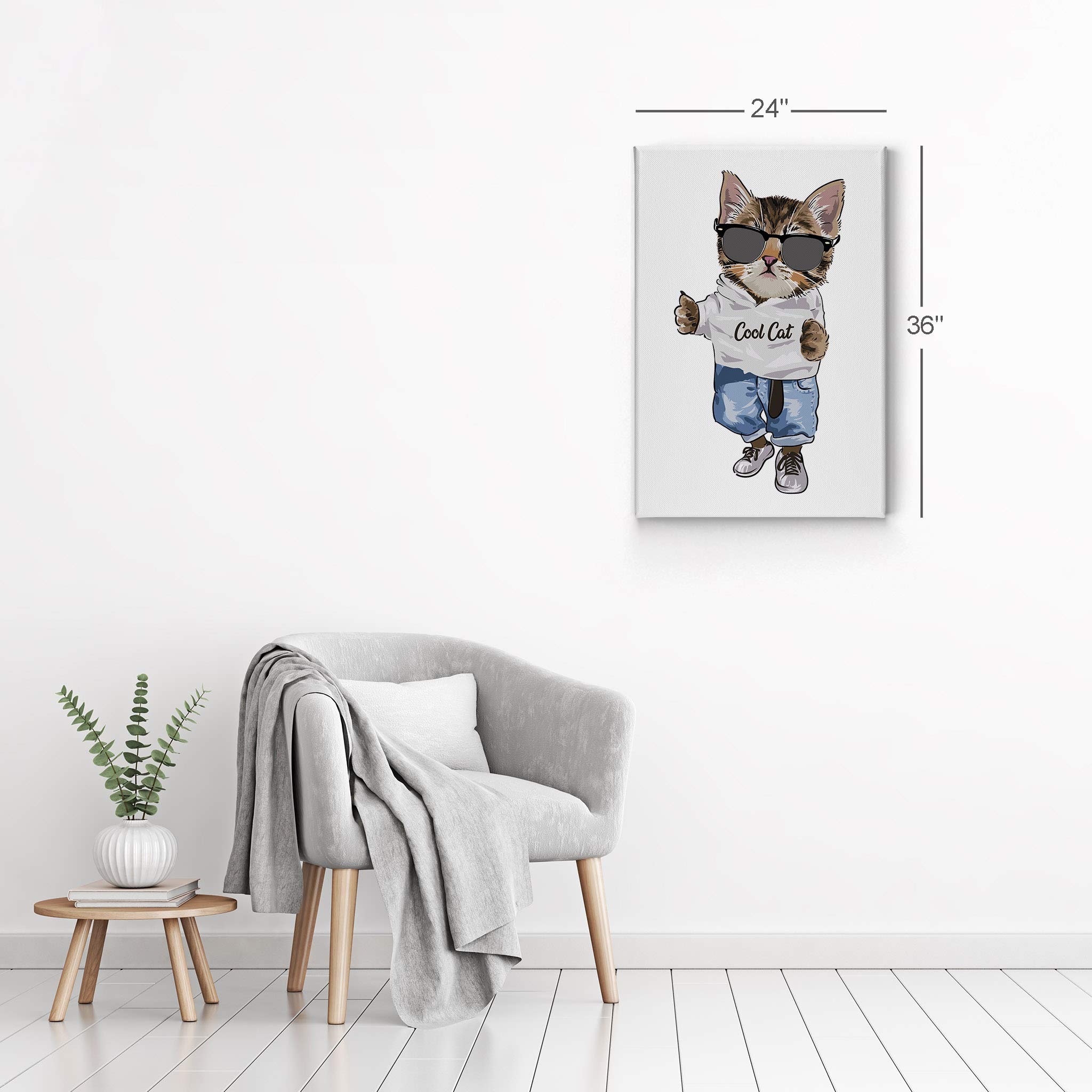 Cool Cat with Black Sunglasses Canvas Print - Woodland Animal Wall Art for Pet Owners & Cat Lovers - Perfect Gift for Mom, Dad, Kids Room & Nursery Decor - 12x8 Inches - Ideal for Bedroom, Living Room & Home Office Decor