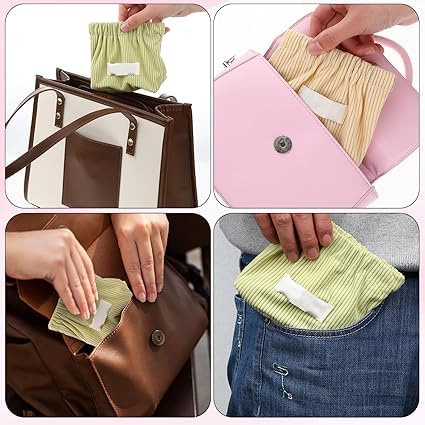 Corduroy Small Makeup Bag for Purse - Elastic Hair Tie Organizer & Travel Cosmetic Case - Mini Toiletry Bag for Lipstick, Jewelry & Essentials - Multipurpose Organizer (Blue, Cream, Yellow) - Perfect for Travel, Gym & Daily Use