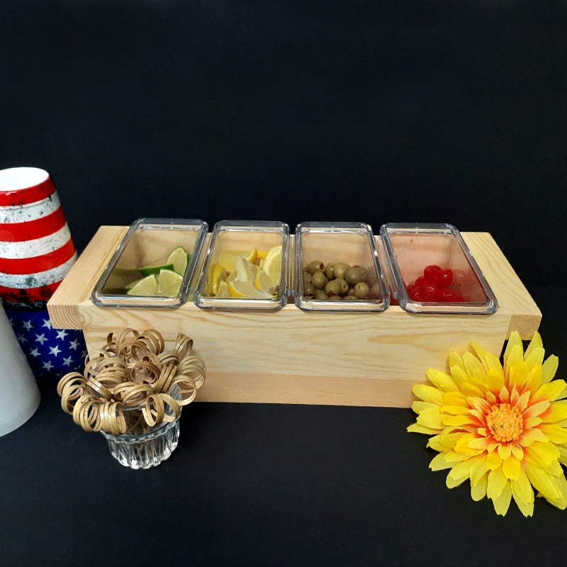 BarConic® Natural Wood Condiment Holder - 3 Size Options for Spices, Sauces & Seasonings | Perfect for Kitchen Countertop, Dining Table & Outdoor BBQ