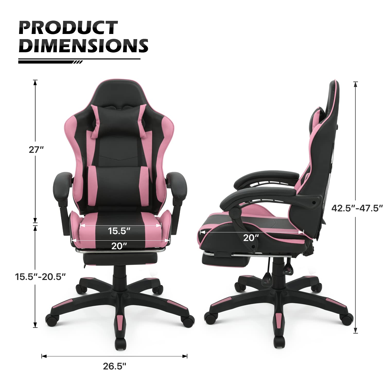 MoNiBloom Ergonomic Gaming Chair with Adjustable Headrest & Lumbar Support - Racing Style Computer Office Chair with Footrest, Height Adjustable Leather Swivel Chair for Adults & Teens - Perfect for Home Office, Gaming Setup & Esports (Pink)