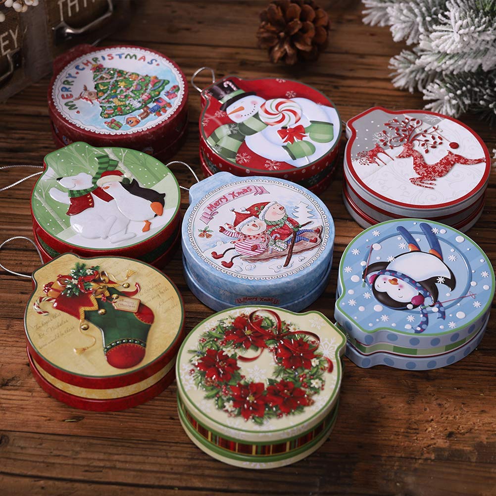 Christmas Themed Empty Candy Tins - Decorative Holiday Cookie & Gift Storage Containers for Xmas Parties, Home Decor, and Festive Treat Packaging (Set of 12)