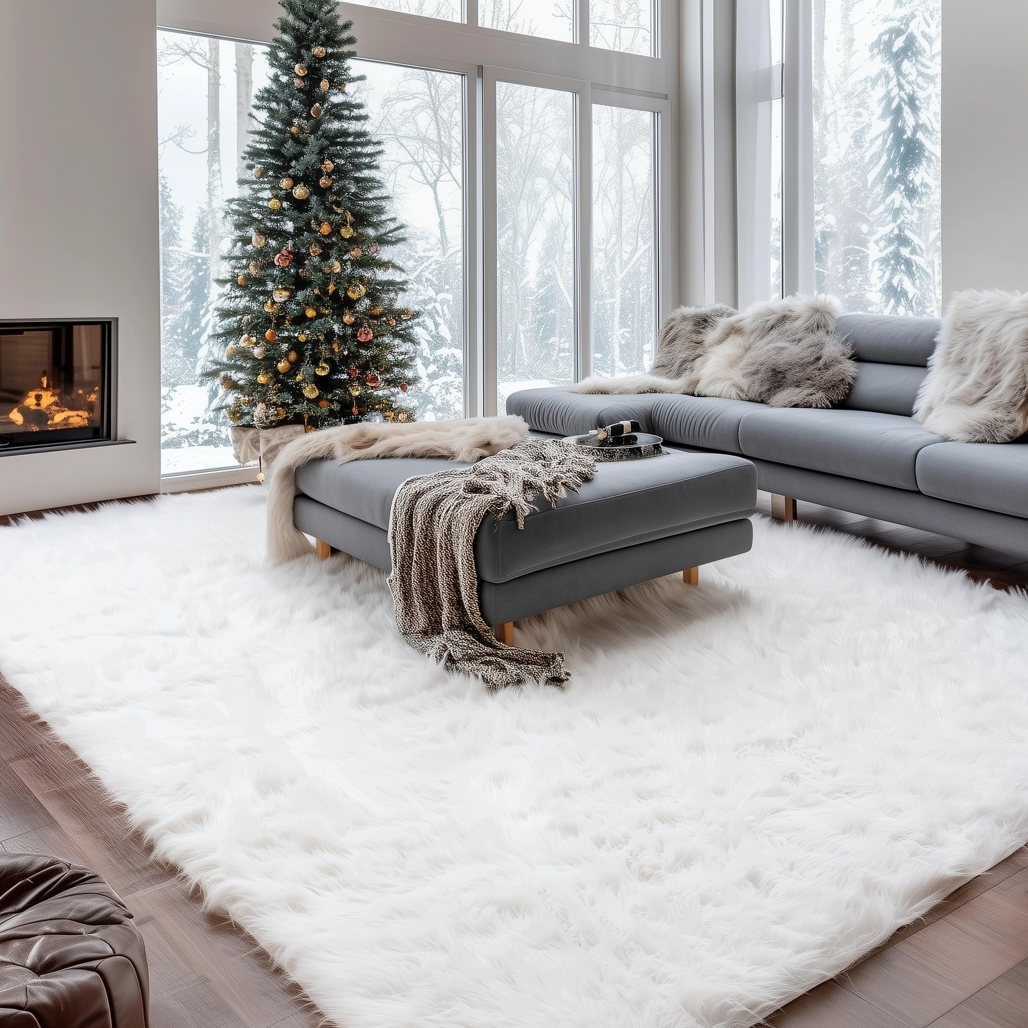 Premium Fluffy Faux Sheepskin Area Rug - Ultra Soft 8x10 Feet White Shaggy Carpet for Bedroom, Living Room, Nursery & Home Decor - Cozy Floor Mat for Winter Warmth & Stylish Interior Design