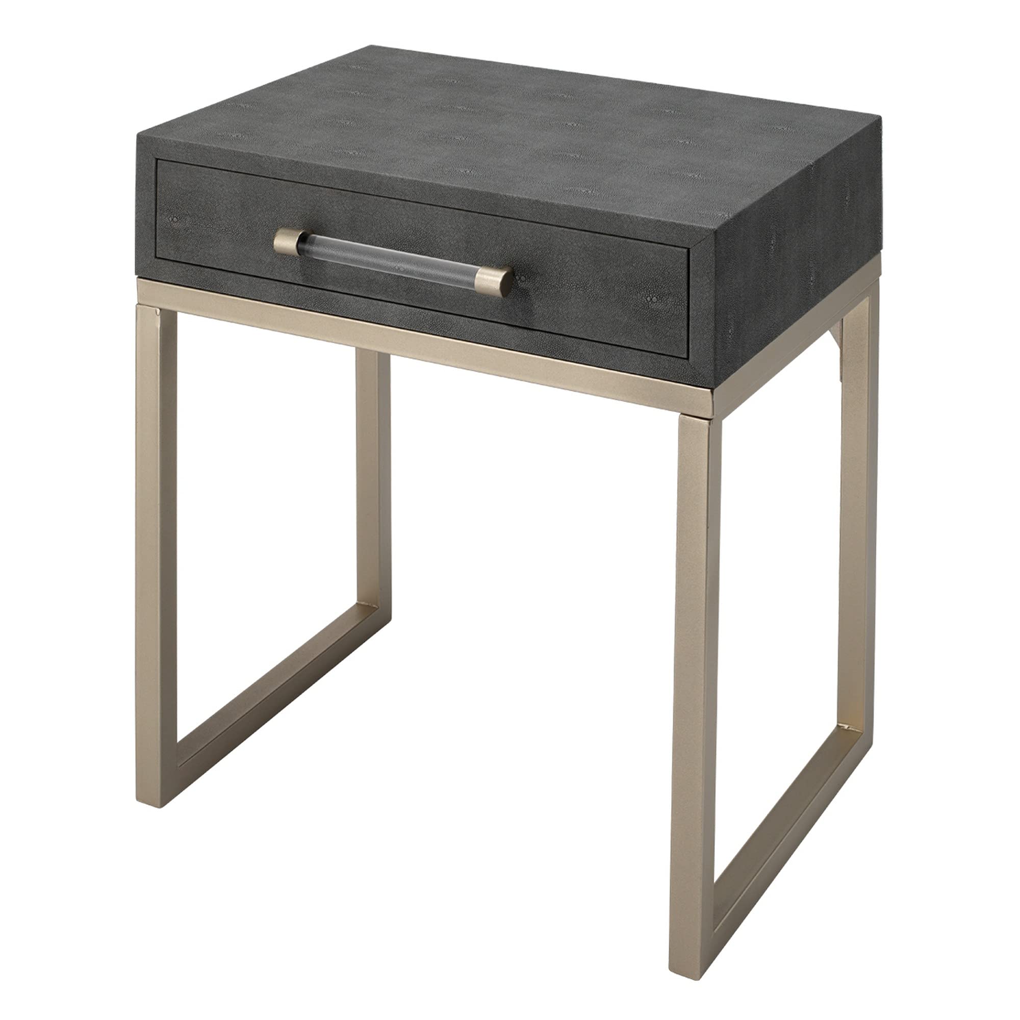 Benjara Modern Gray Side Table with One Drawer and Sturdy Metal Base - Perfect for Living Room, Bedroom or Office Accent Furniture