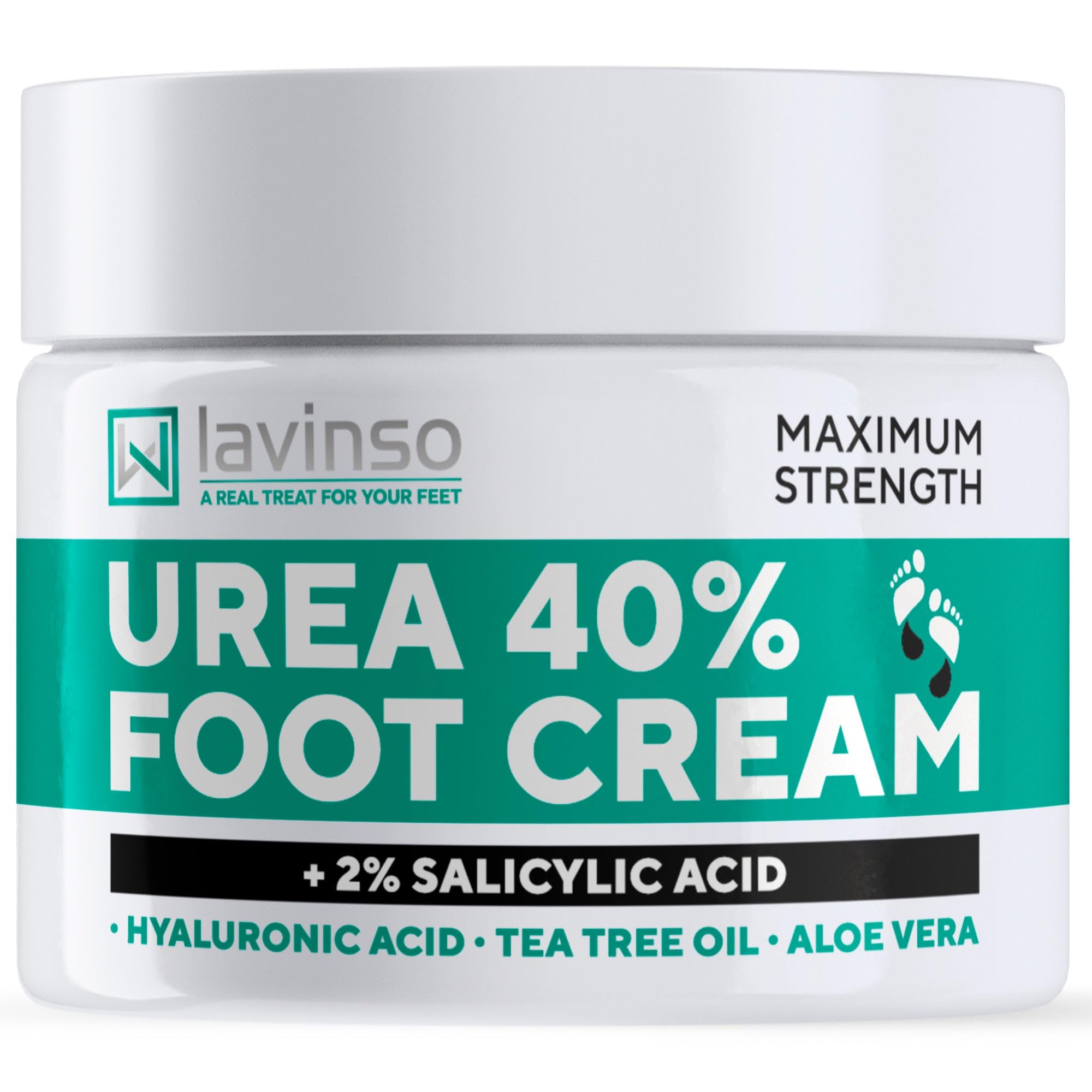 Lavinso Maximum Strength 40% Urea Foot Cream for Calluses & Cracked Heels - Intensive Moisturizing Treatment for Dry, Rough Skin - Men & Women Foot Care - Perfect for Daily Use & Overnight Repair