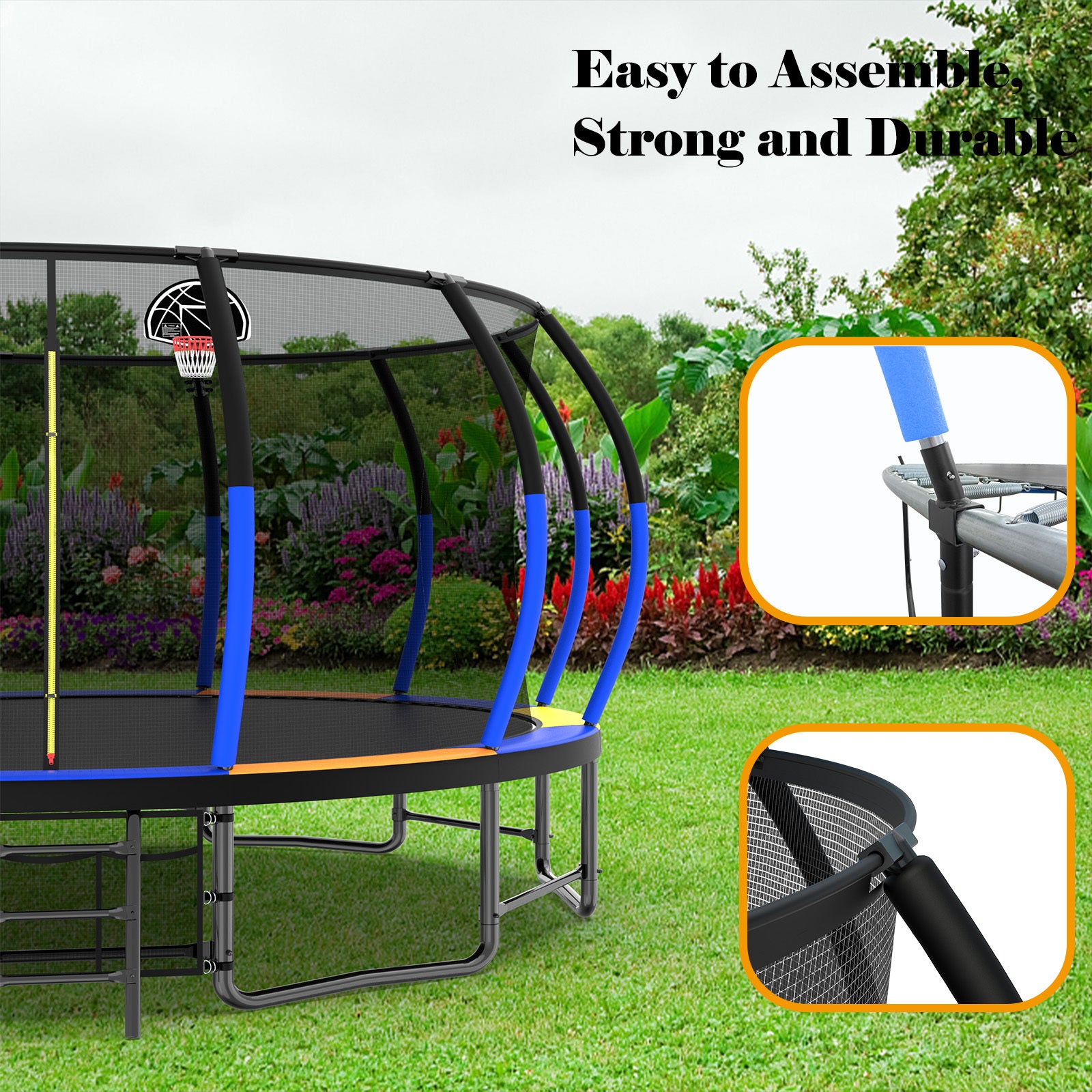 16FT Trampoline with Safety Enclosure - ASTM Approved Outdoor Trampoline for Kids with Ladder & Anti-Rust Coating | Perfect for Backyard Fun, Exercise, and Family Outdoor Activities