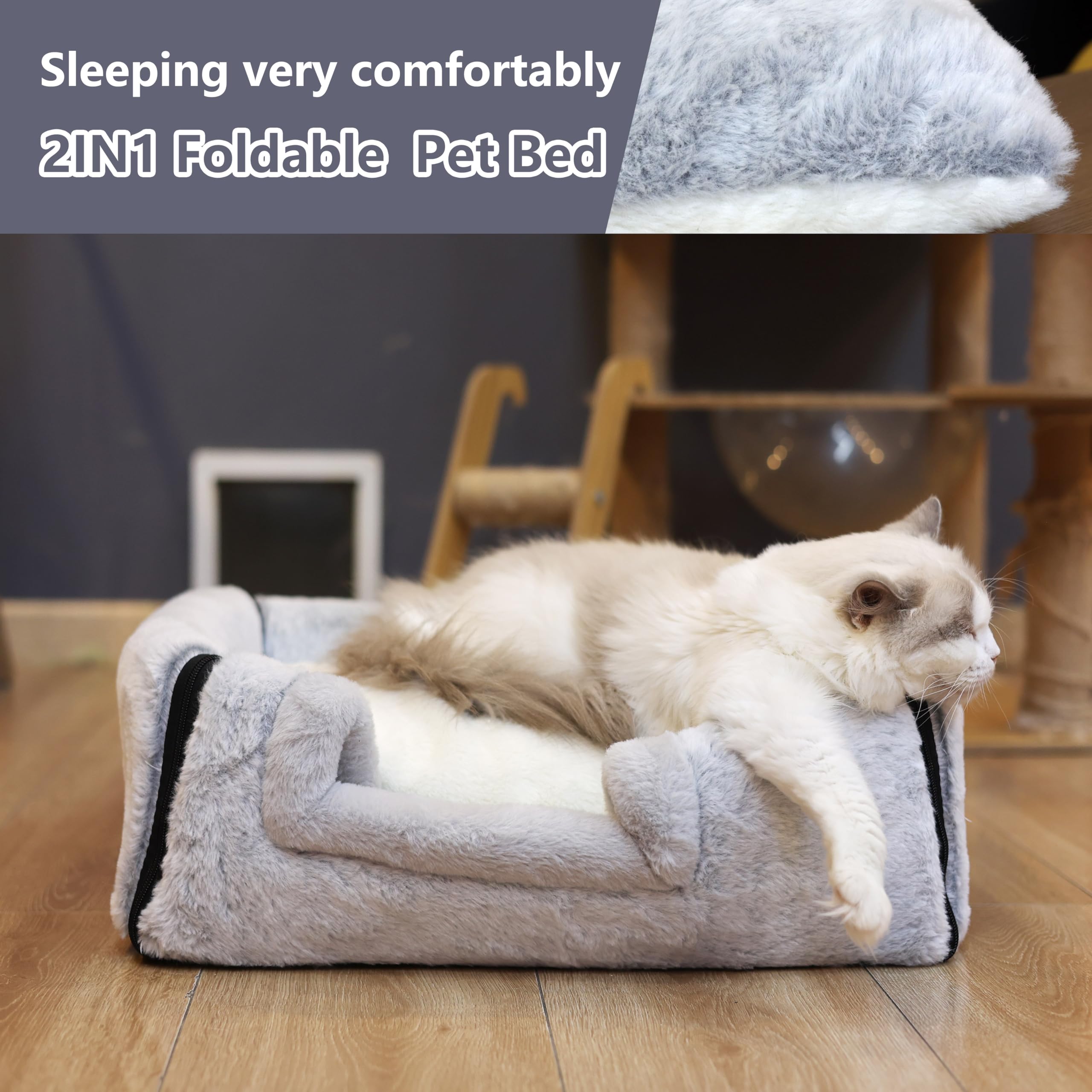 Cozy Cat Bed Cave for Indoor Cats - Soft & Comfortable Enclosed Cat House with Removable Washable Cushion - Grey Kitty Hideaway Tent for Small Pets - Perfect for Napping, Lounging & Stress Relief