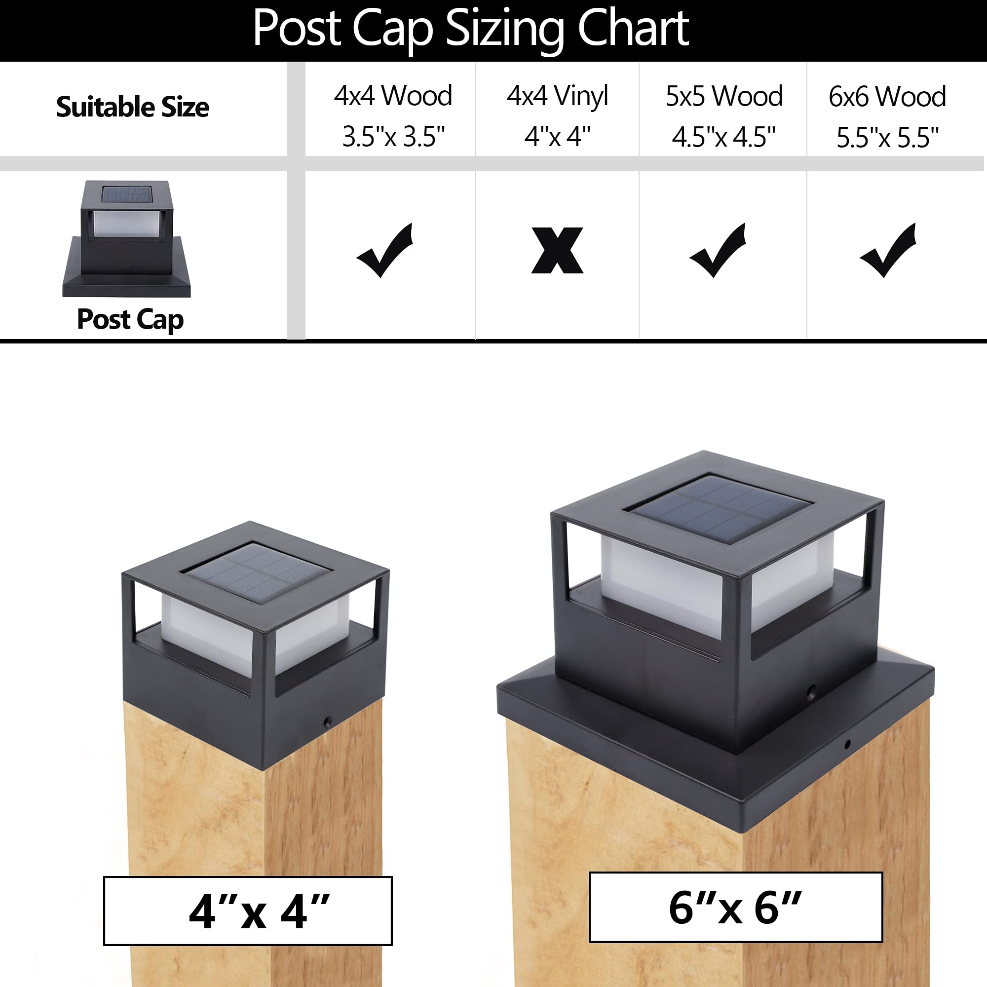 MAGGIFT 6 Pack Solar Post Lights - 20 Lumen Outdoor Warm White LED Solar Powered Cap Lights for 4x4, 5x5, 6x6 Wooden Posts - Waterproof Deck, Fence & Patio Lighting - Perfect for Garden, Pathway & Backyard Decoration