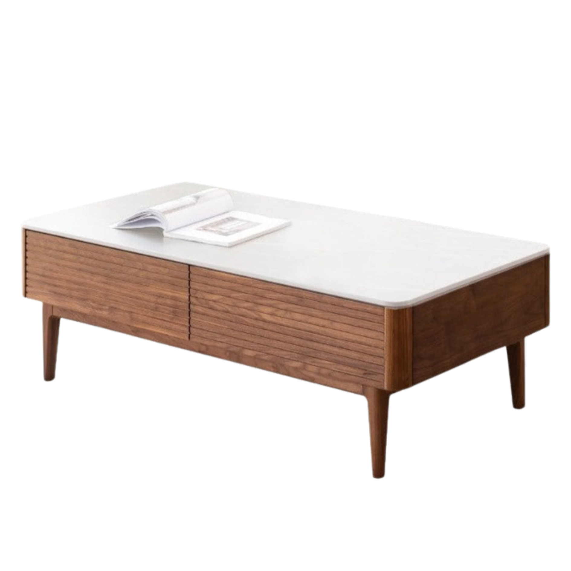 47.2x23.6x16.5 inch / 120x60x42сm / Rich Dark Walnut color / slate coffee table (fish belly white)