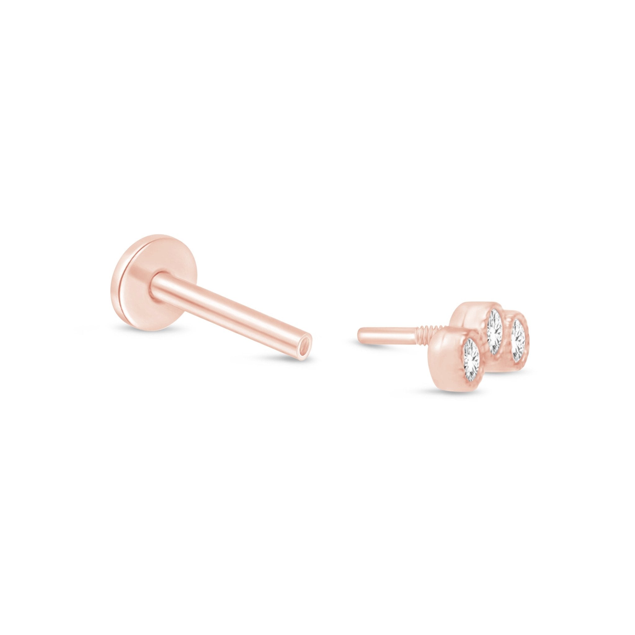 14K Rose Gold Graduated Gemstone Flat Back Stud Earrings with Milgrain Detail - Perfect for Weddings, Parties & Everyday Elegance