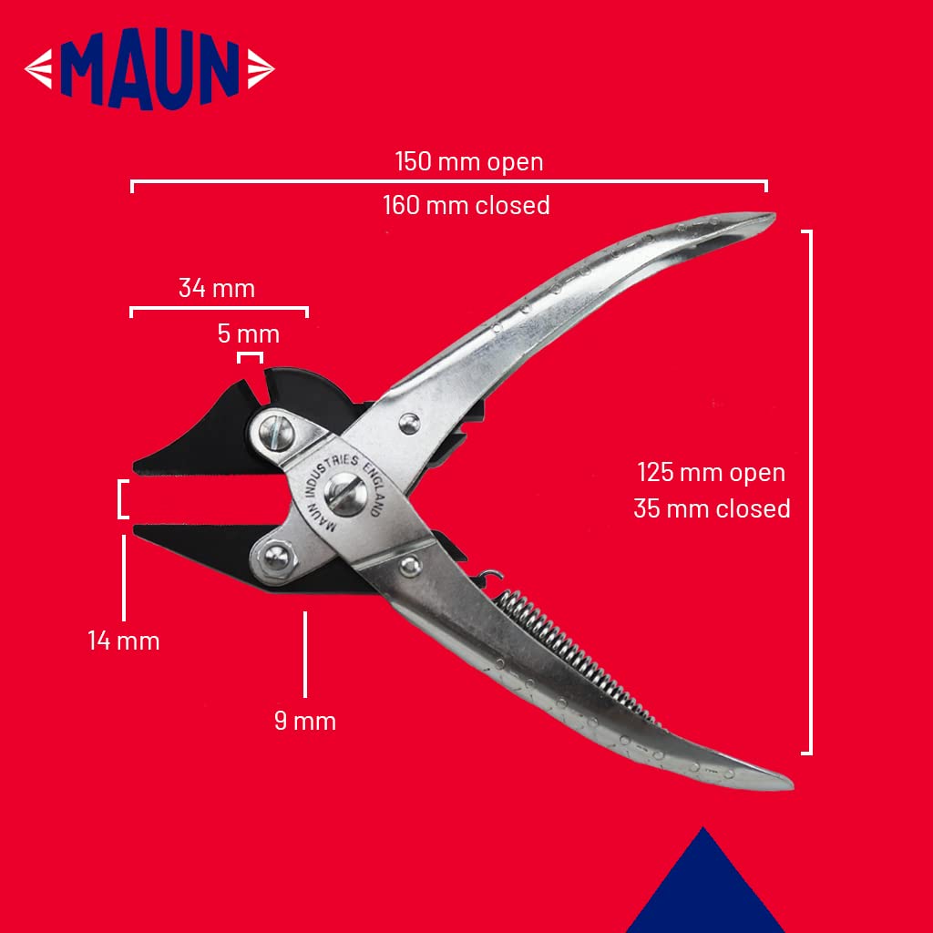 Maun 4951-160 Professional Side Cutter Parallel Pliers 160mm - Hard Wire & Spring Cutting Tool (2.5mm Hard/4.0mm Soft Wire) with Serrated Jaws & V-Slot for Secure Grip - Ideal for Jewelry Making, Electrical Work, and DIY Crafts