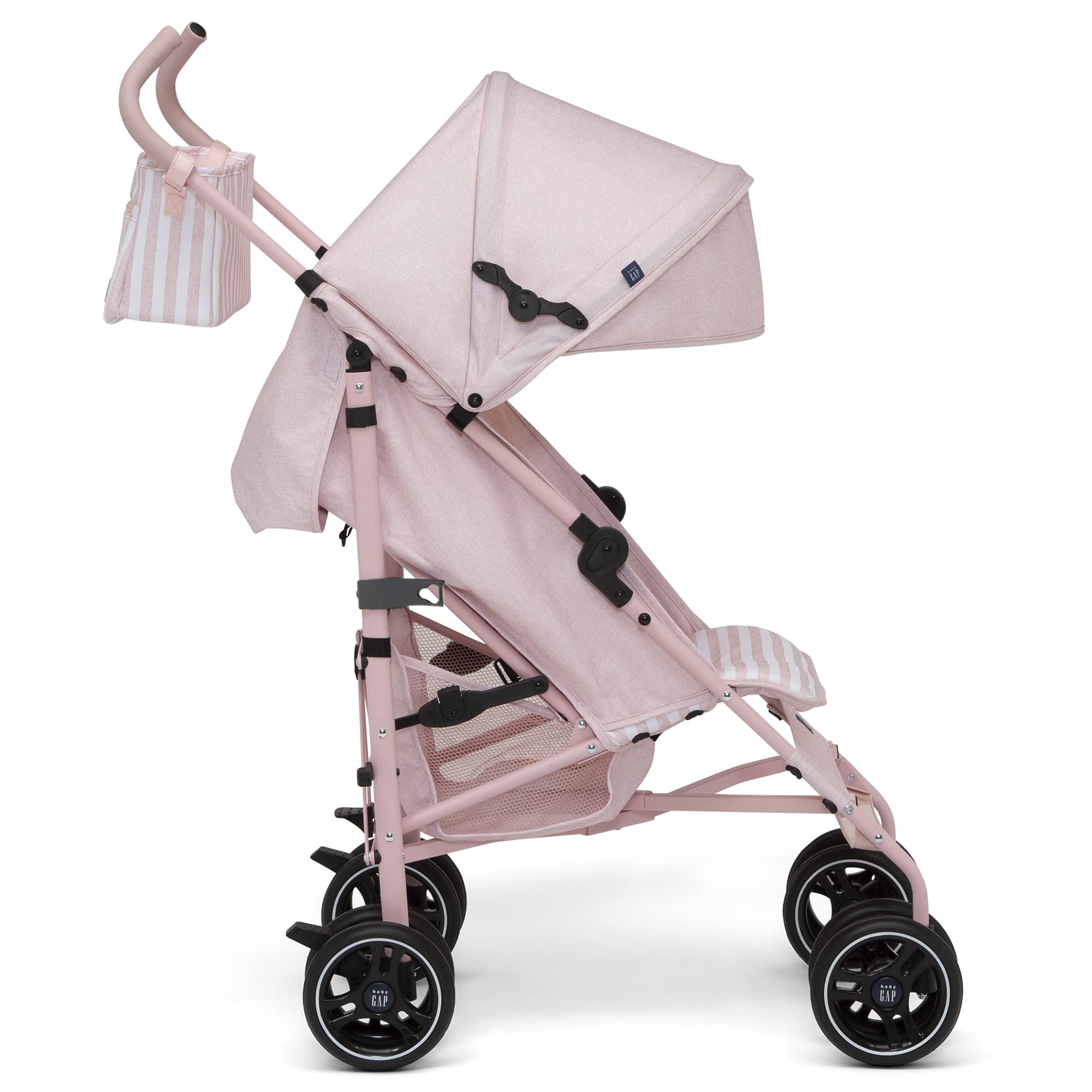 BabyGap Classic Lightweight Stroller with Recline - Compact Foldable Travel Stroller with Removable Parent Organizer - Eco-Friendly Sustainable Baby Stroller in Pink Stripes - Perfect for Newborns, Toddlers & Air Travel