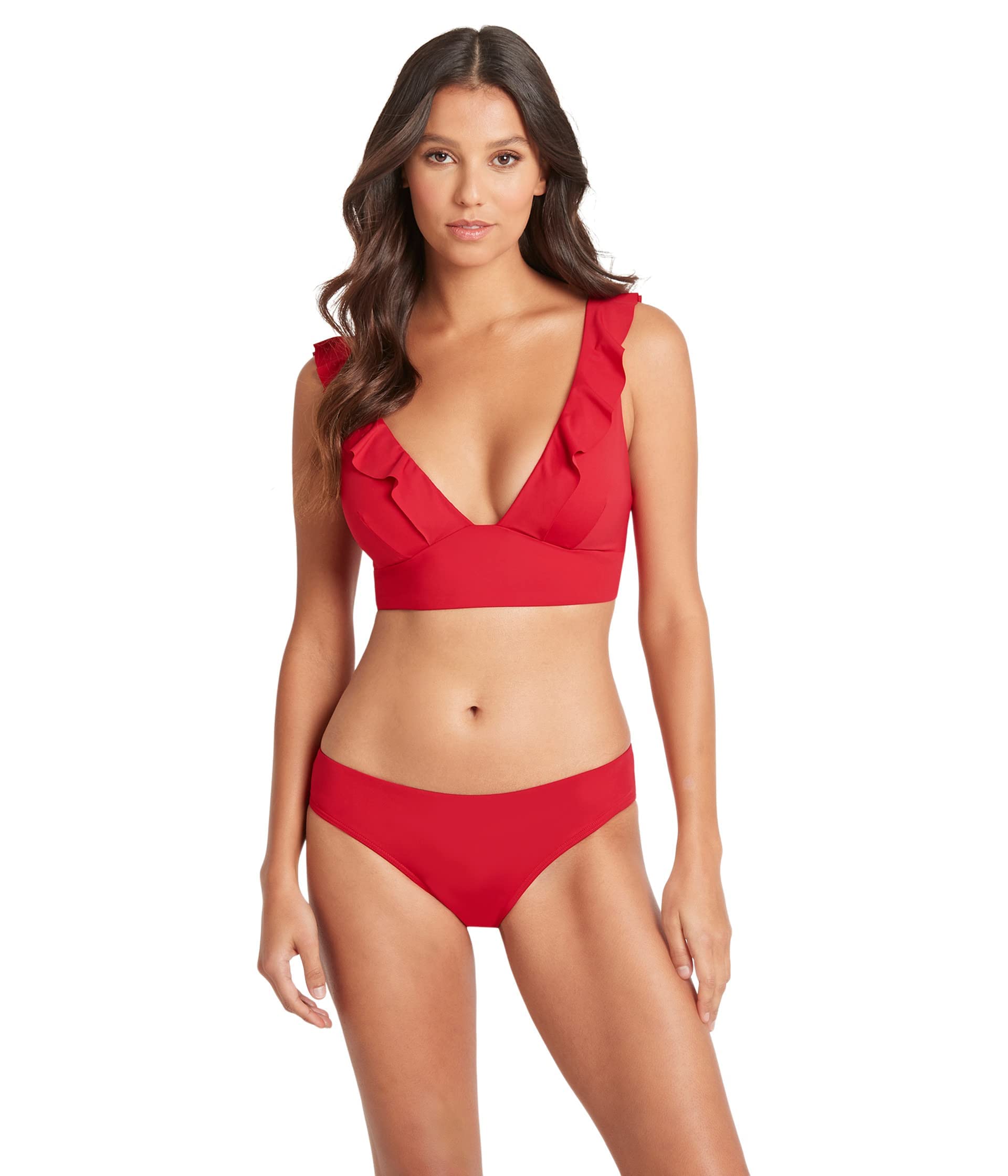 SEA LEVEL SWIM Essentials Frill Bra Top - Women's Floral Bikini Top for Swimming, Beach & Pool - Perfect for Summer Vacation, Tropical Getaways & Water Sports