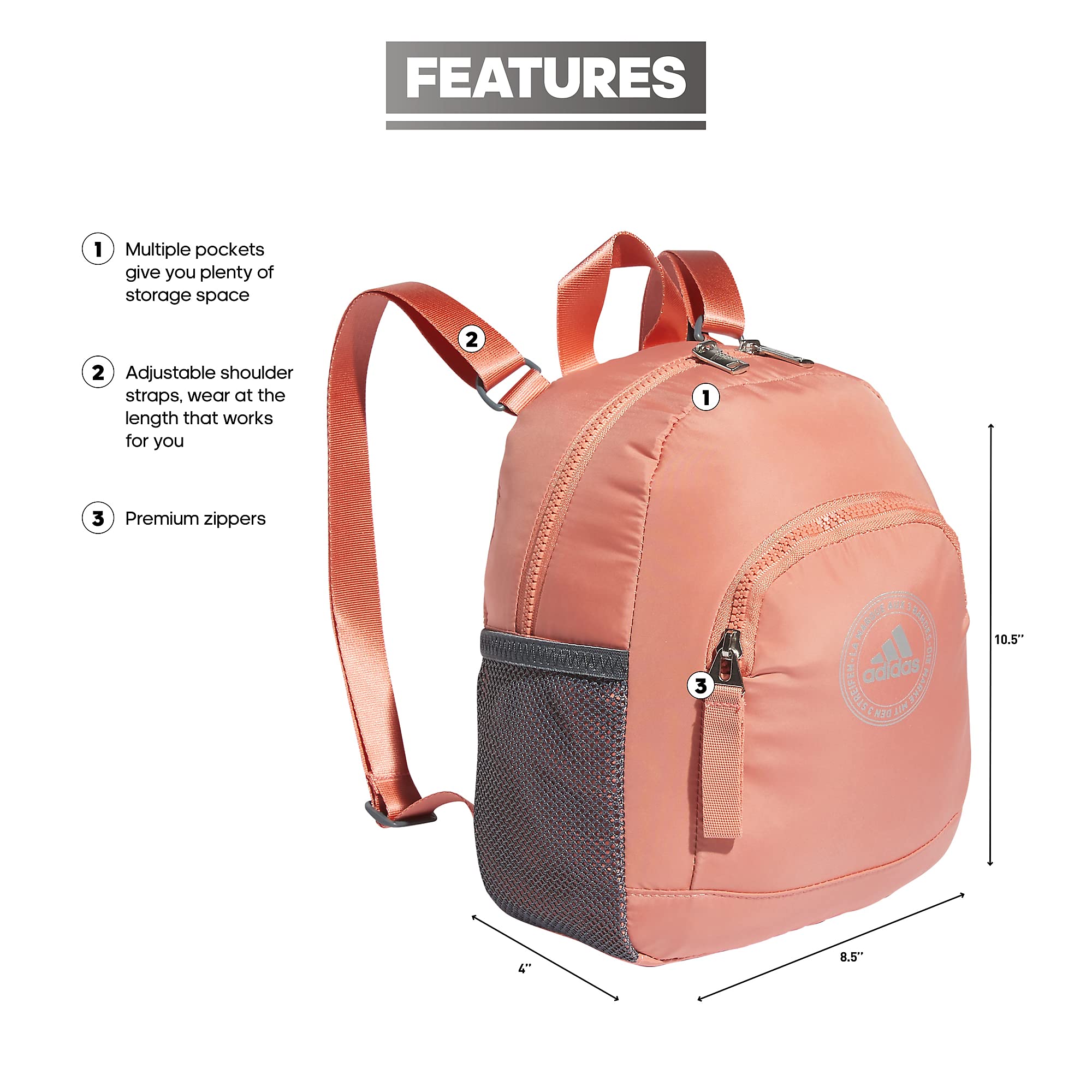 Adidas Unisex Linear Mini Backpack - Small Travel Bag for School, Gym & Hiking - Lightweight Water-Resistant Daypack (Wonder Clay/Silver Metallic)