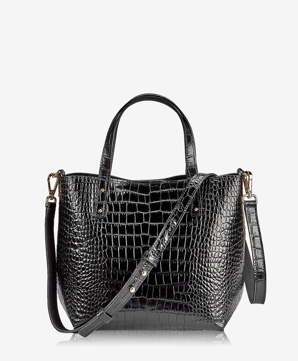 Alex Mini Tote Bag - Black Crocodile Embossed Genuine Leather Crossbody Purse for Women | Perfect for Work, Travel & Everyday Use