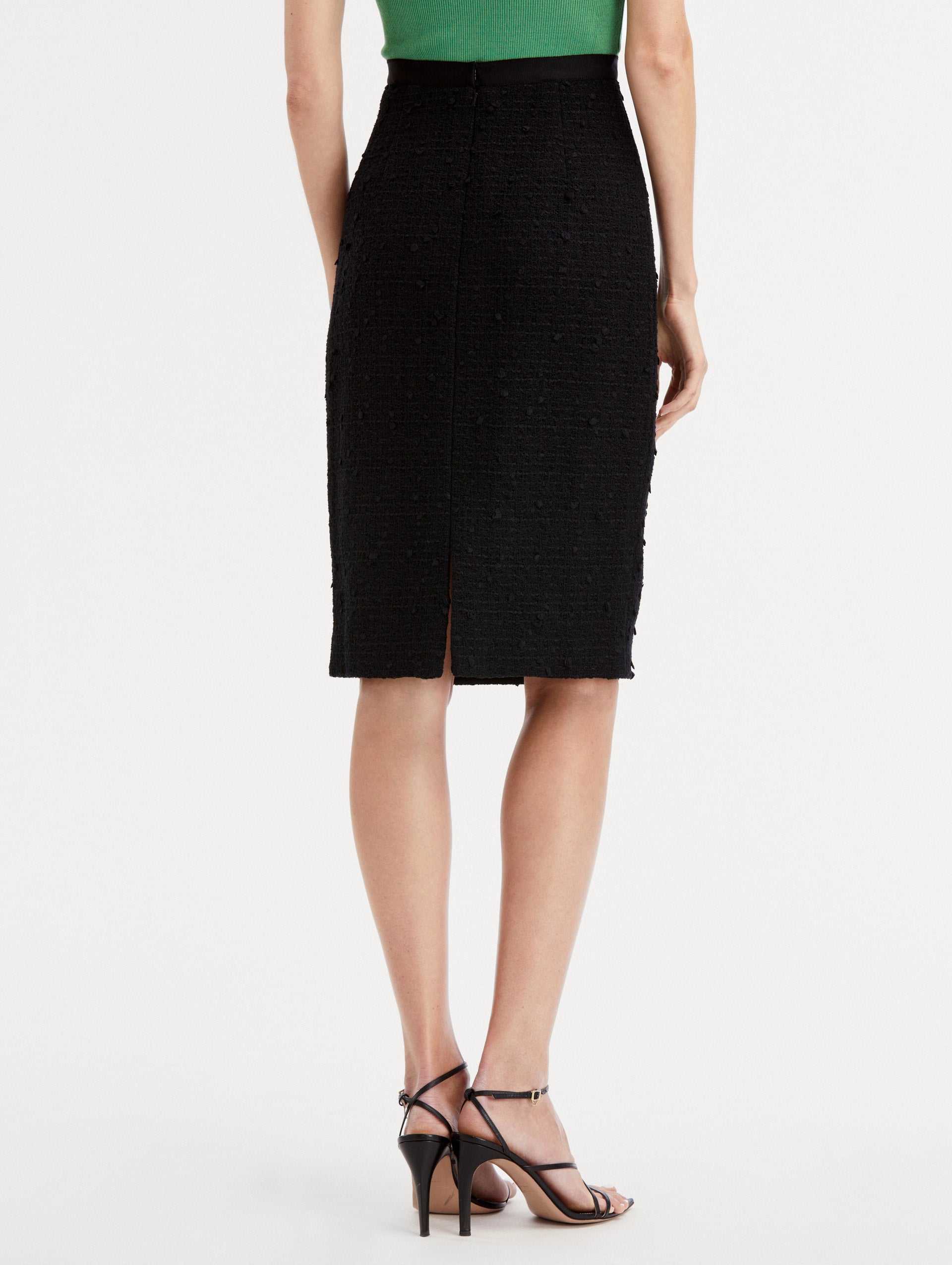 Elegant Ribbon Tweed Pencil Skirt for Women - High Waist Office Work Slim Fit Stretch Midi Skirt - Perfect for Business, Cocktail Parties & Formal Events