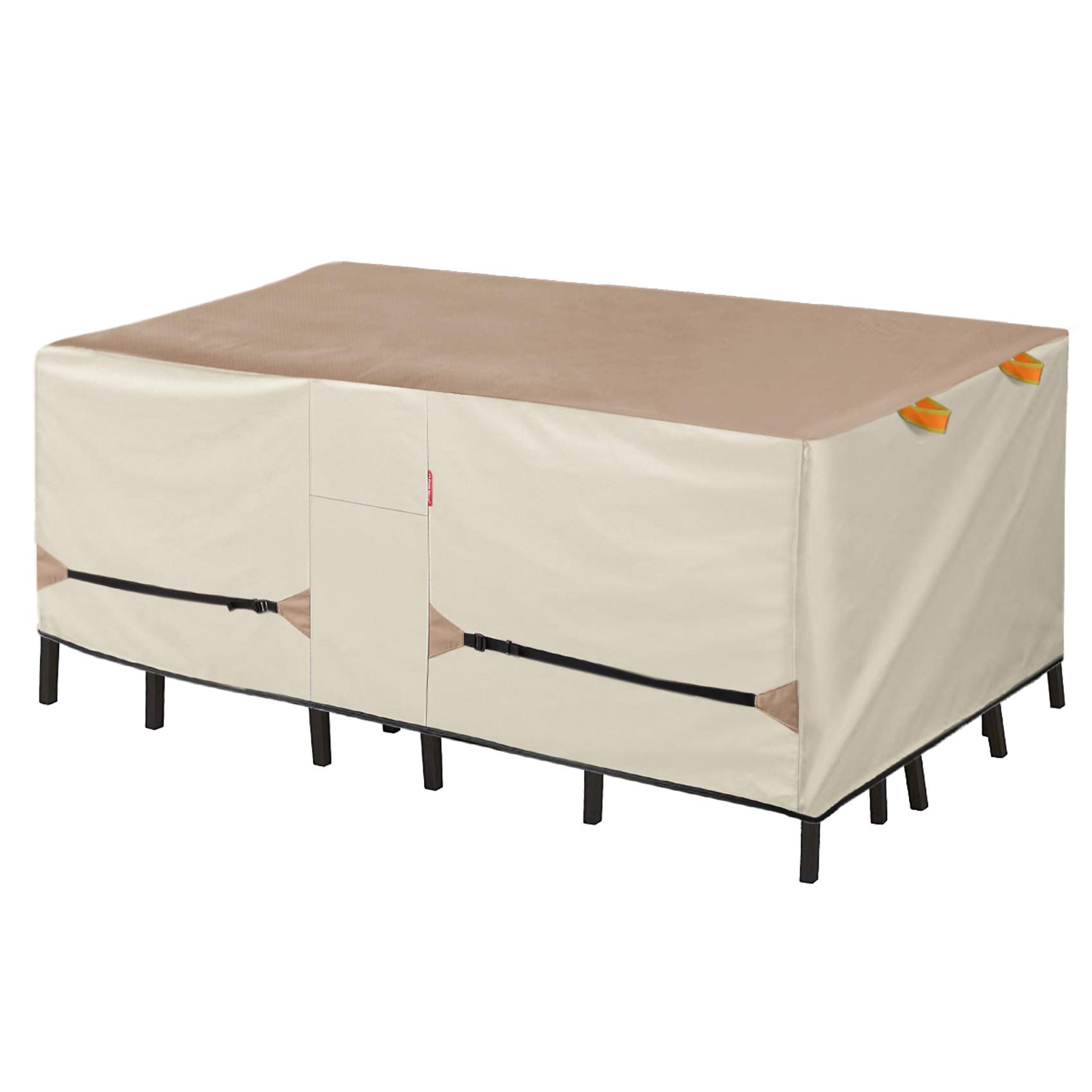 Waterproof Outdoor Dining Table Cover - 84 x 56 Inch Rectangular Patio Furniture Protector for Table and Chairs Set, Light Tan & Khaki - Perfect for Backyard, Deck, Garden, and Poolside Use