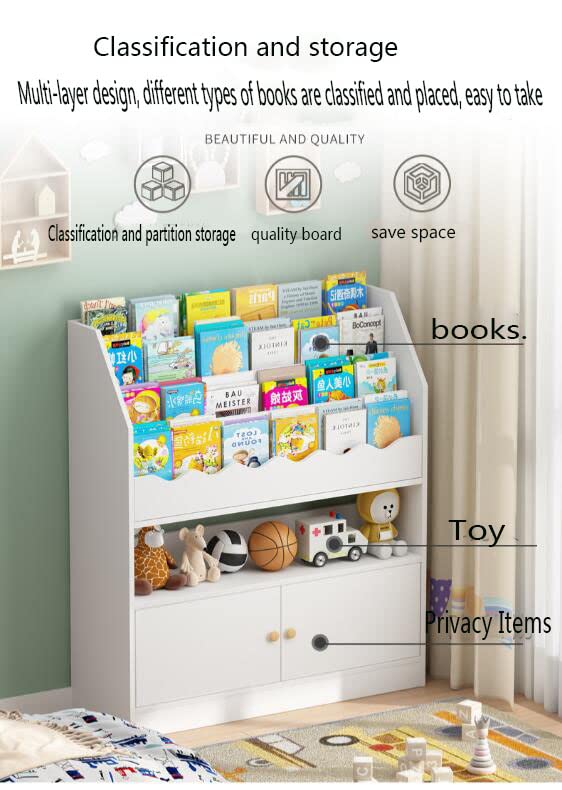 X&D Modern Floor Standing Bookcase - Wooden Bookshelf with Shelves & Lockers, 2-in-1 Book Display Storage Unit with Open Drawer - Bright Blue & White Door (100x82.5x30cm) - Perfect for Kids' Room, Classroom, Nursery, and Home Organization