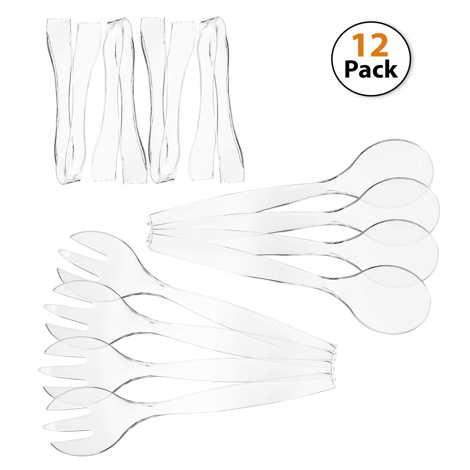 12-Piece Heavy Duty Disposable Plastic Serving Utensils Set - 4x10