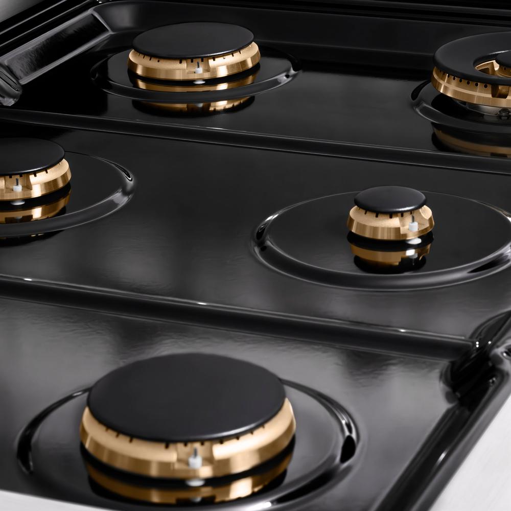 ZLINE 36 Inch Stainless Steel Gas Rangetop with 6 Brass Burners - Professional Porcelain Cooktop for Home Kitchen (SRT BR 36) | Perfect for Gourmet Cooking, Entertaining & Large Family Meals