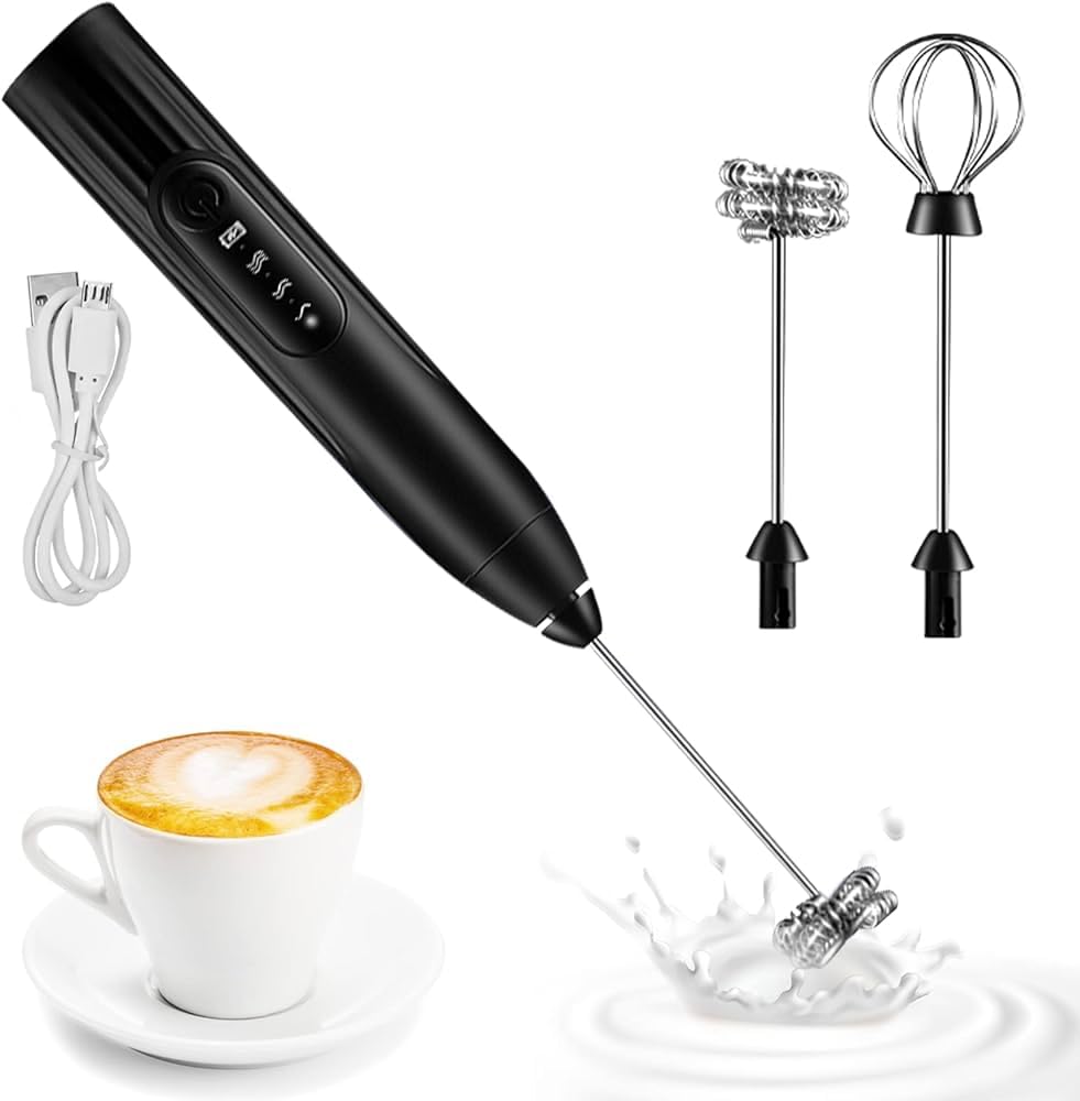 2-in-1 USB Rechargeable Cordless Hand Mixer - Portable Electric Whisk for Blending Liquids, Beating Eggs & Baking (Black) | Ideal for Kitchen, Camping & Small Space Cooking