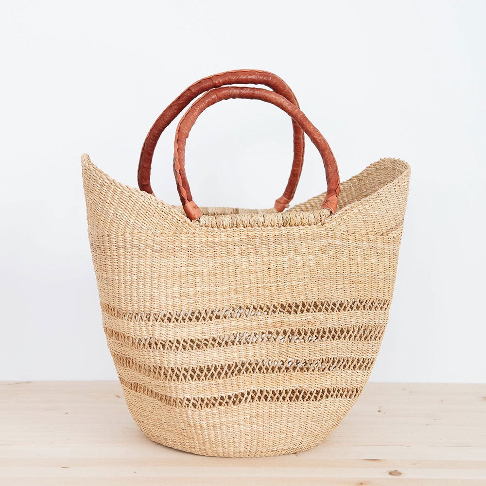 Bridger Lace U Shopper Tote Bag with Genuine Leather Handles - Large Women's Fashion Handbag for Work, Shopping & Travel